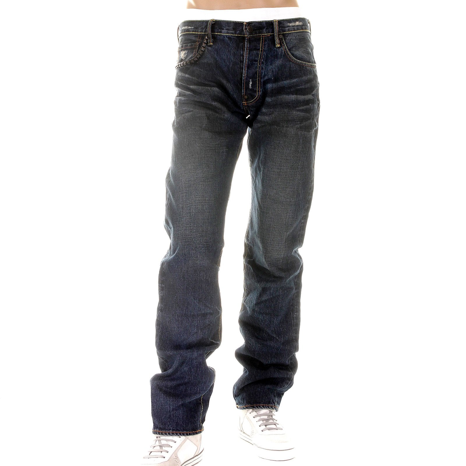 YOROPIKO FUJITSURU VINTAGE EMBROIDERED WASHED JAPANESE JEANS WITH FRAYED PATCHES YORO3972