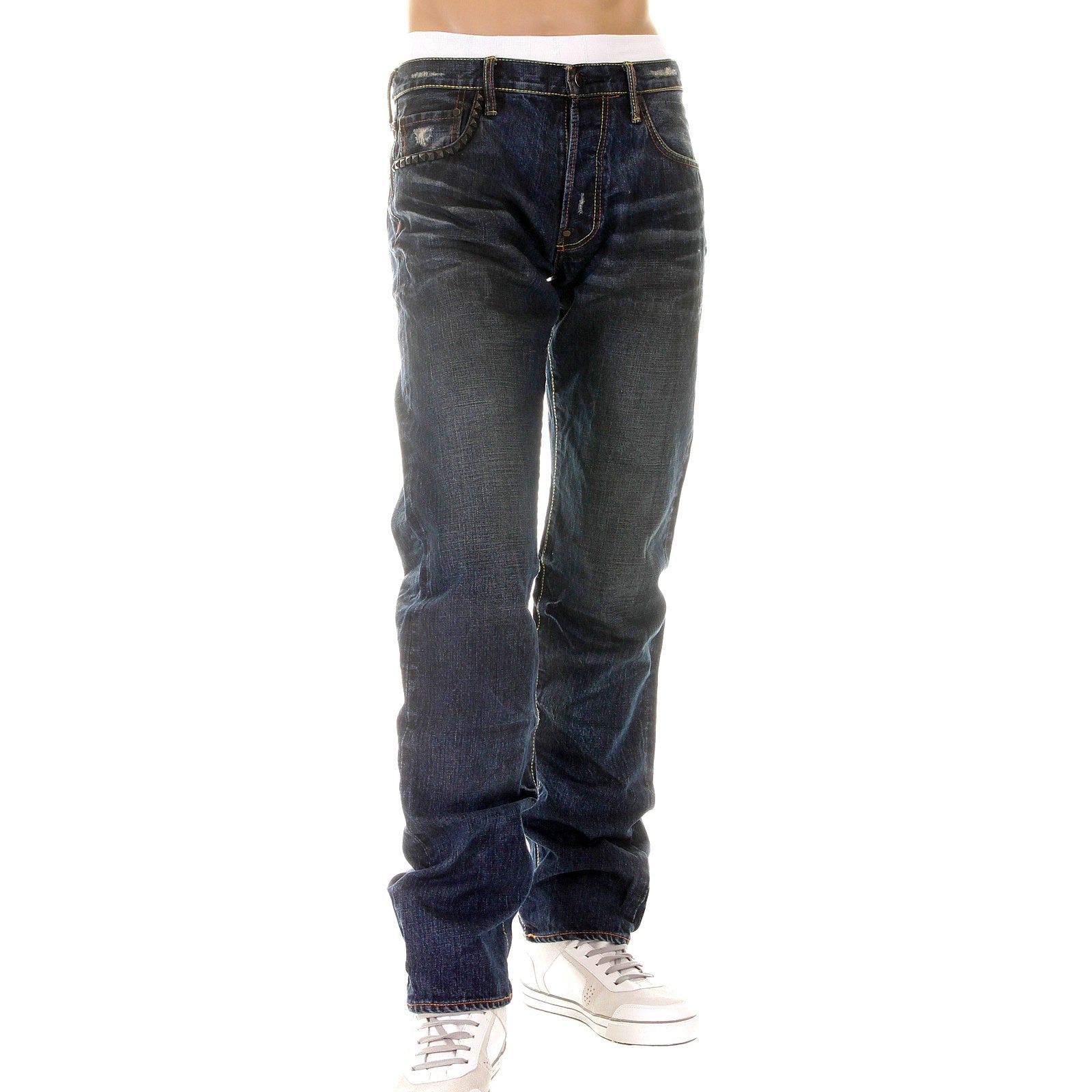 YOROPIKO FUJITSURU VINTAGE EMBROIDERED WASHED JAPANESE JEANS WITH FRAYED PATCHES YORO3972