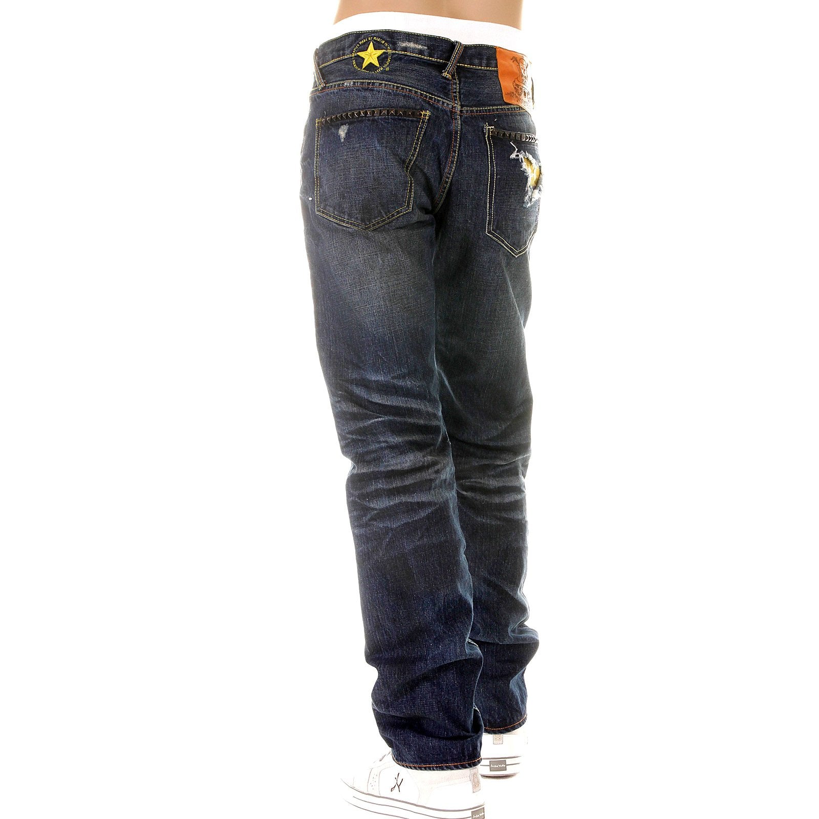 YOROPIKO FUJITSURU VINTAGE EMBROIDERED WASHED JAPANESE JEANS WITH FRAYED PATCHES YORO3972