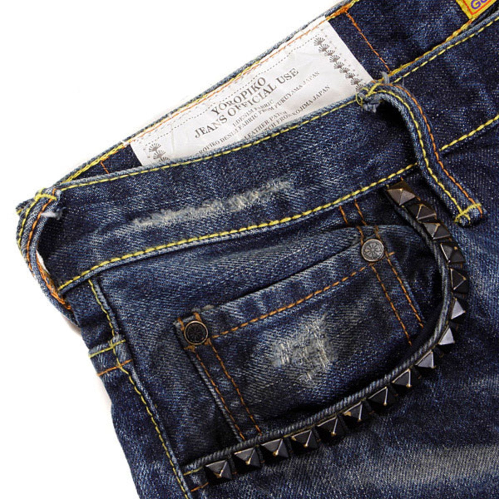 YOROPIKO FUJITSURU VINTAGE EMBROIDERED WASHED JAPANESE JEANS WITH FRAYED PATCHES YORO3972