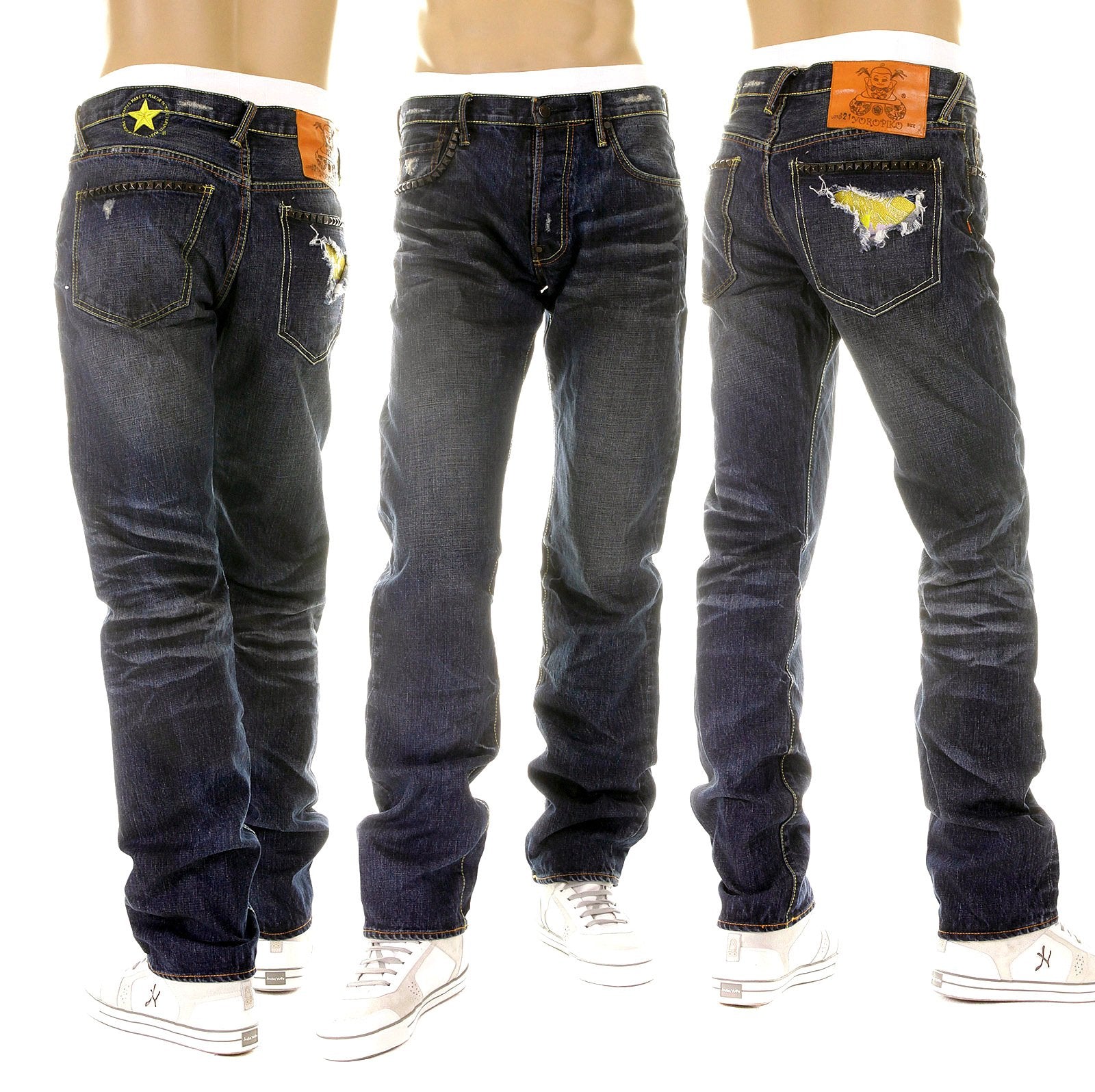 YOROPIKO FUJITSURU VINTAGE EMBROIDERED WASHED JAPANESE JEANS WITH FRAYED PATCHES YORO3972