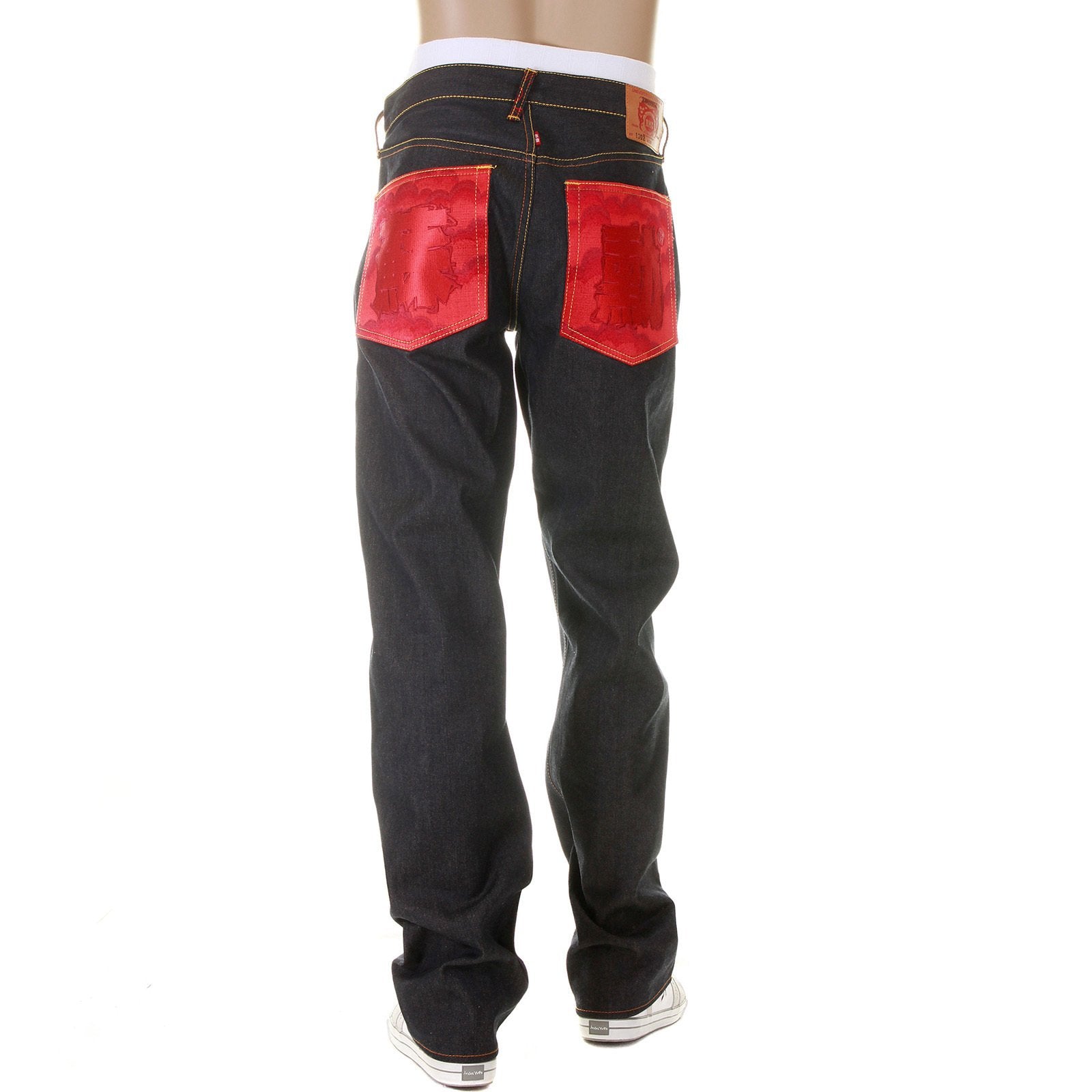 RMC MARTIN KSOHOH DARK INDIGO VINTAGE CUT SUPER EXCLUSIVE RAW DENIM JEANS WITH ERIC SO01 RED EMBROIDERY REDM3112