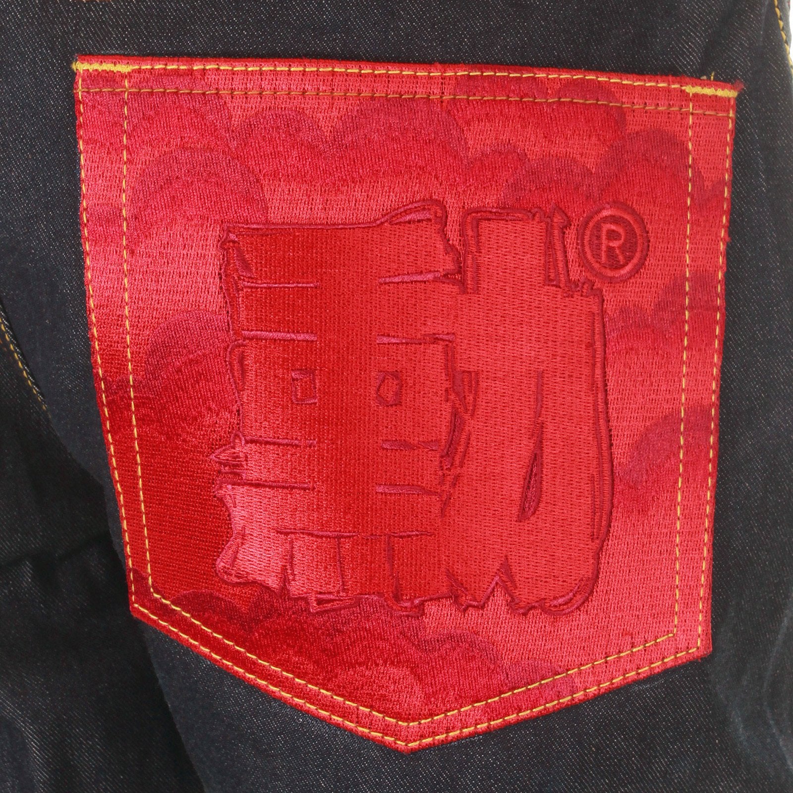 RMC MARTIN KSOHOH DARK INDIGO VINTAGE CUT SUPER EXCLUSIVE RAW DENIM JEANS WITH ERIC SO01 RED EMBROIDERY REDM3112