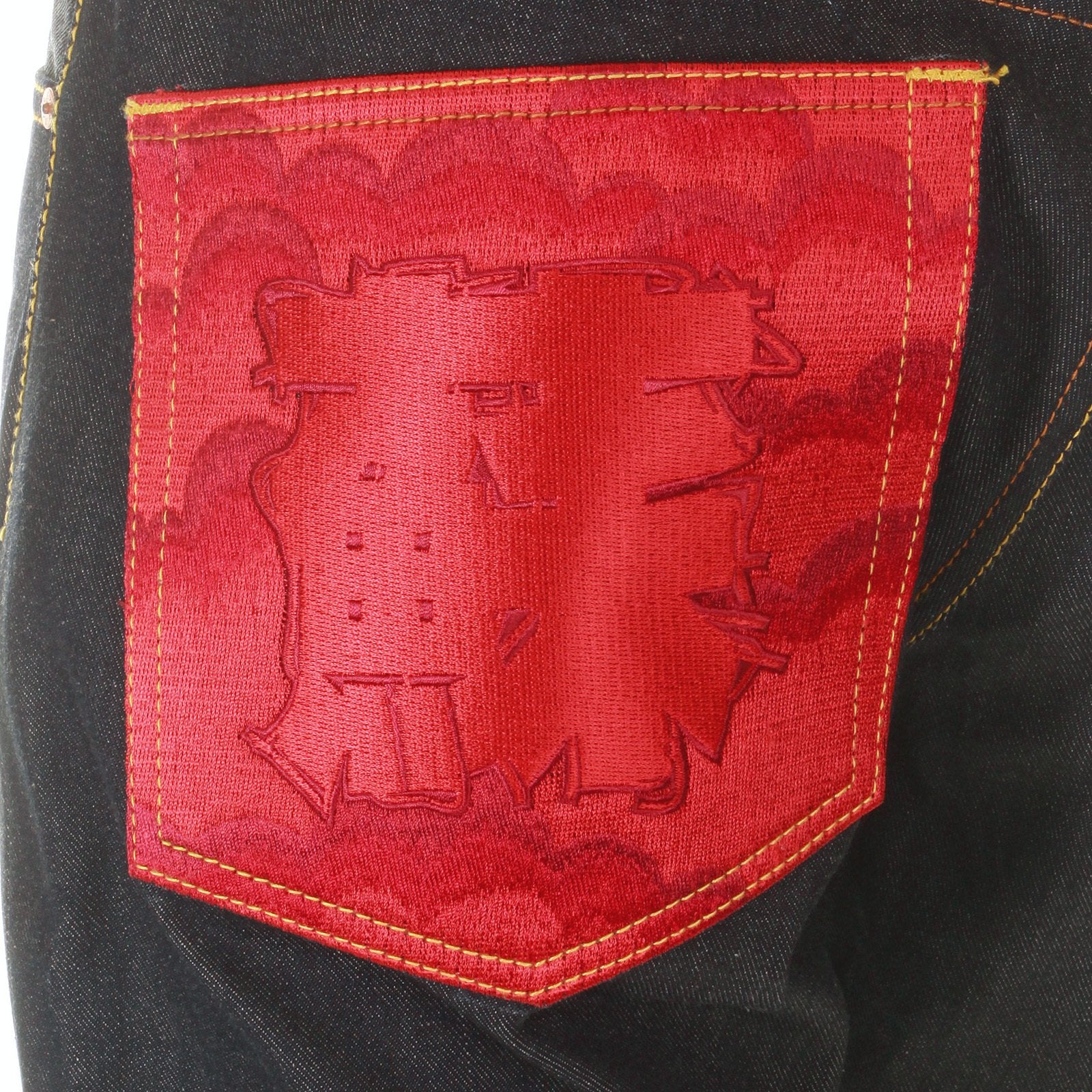 RMC MARTIN KSOHOH DARK INDIGO VINTAGE CUT SUPER EXCLUSIVE RAW DENIM JEANS WITH ERIC SO01 RED EMBROIDERY REDM3112