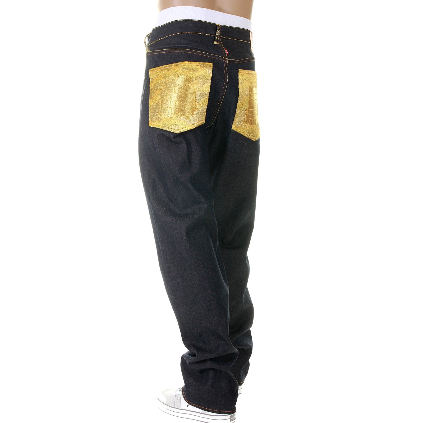 RMC MARTIN KSOHOH MENS DARK INDIGO SUPER EXCLUSIVE RAW DENIM JEANS WITH ERIC SO02 GOLD EMBROIDERY REDM3111