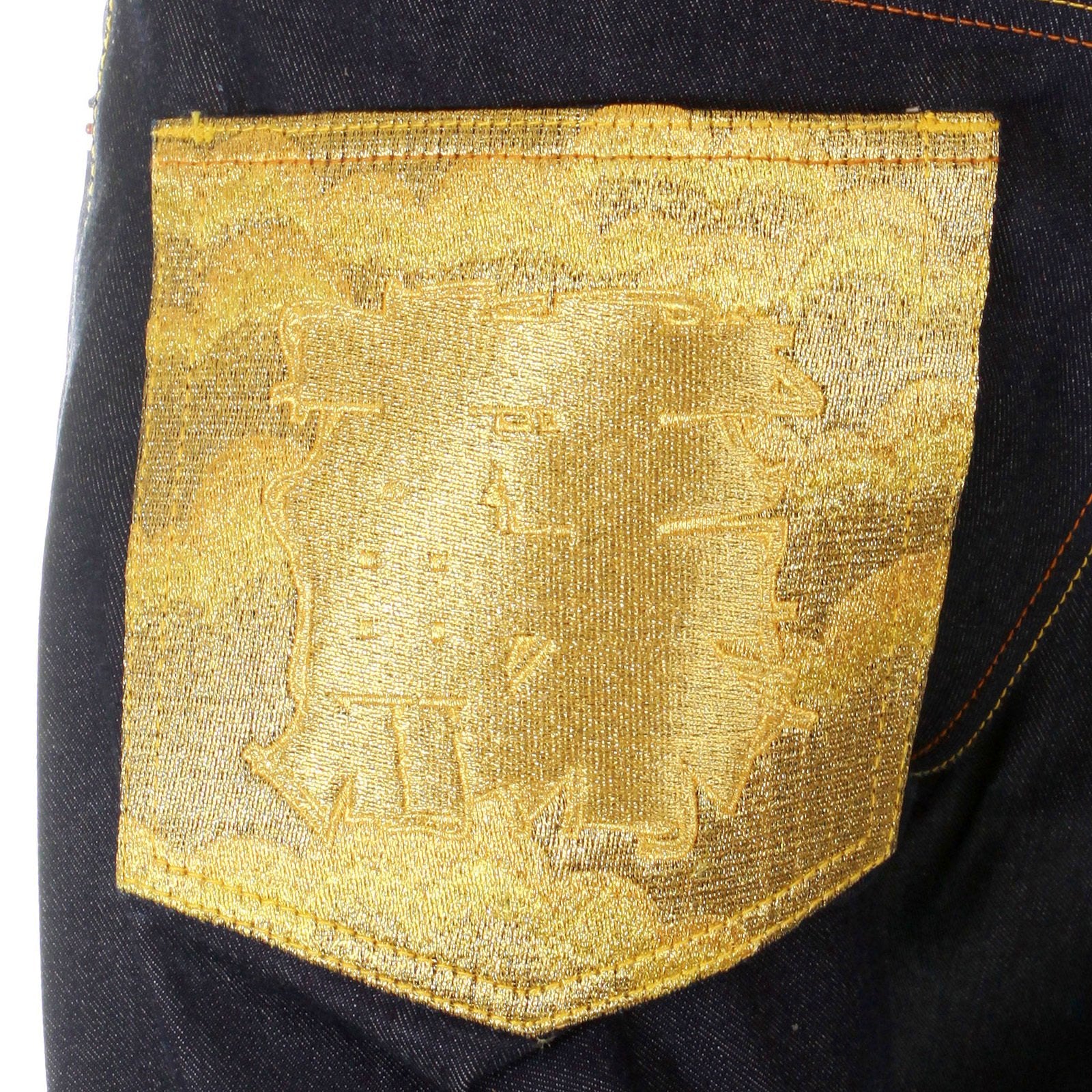 RMC MARTIN KSOHOH MENS DARK INDIGO SUPER EXCLUSIVE RAW DENIM JEANS WITH ERIC SO02 GOLD EMBROIDERY REDM3111