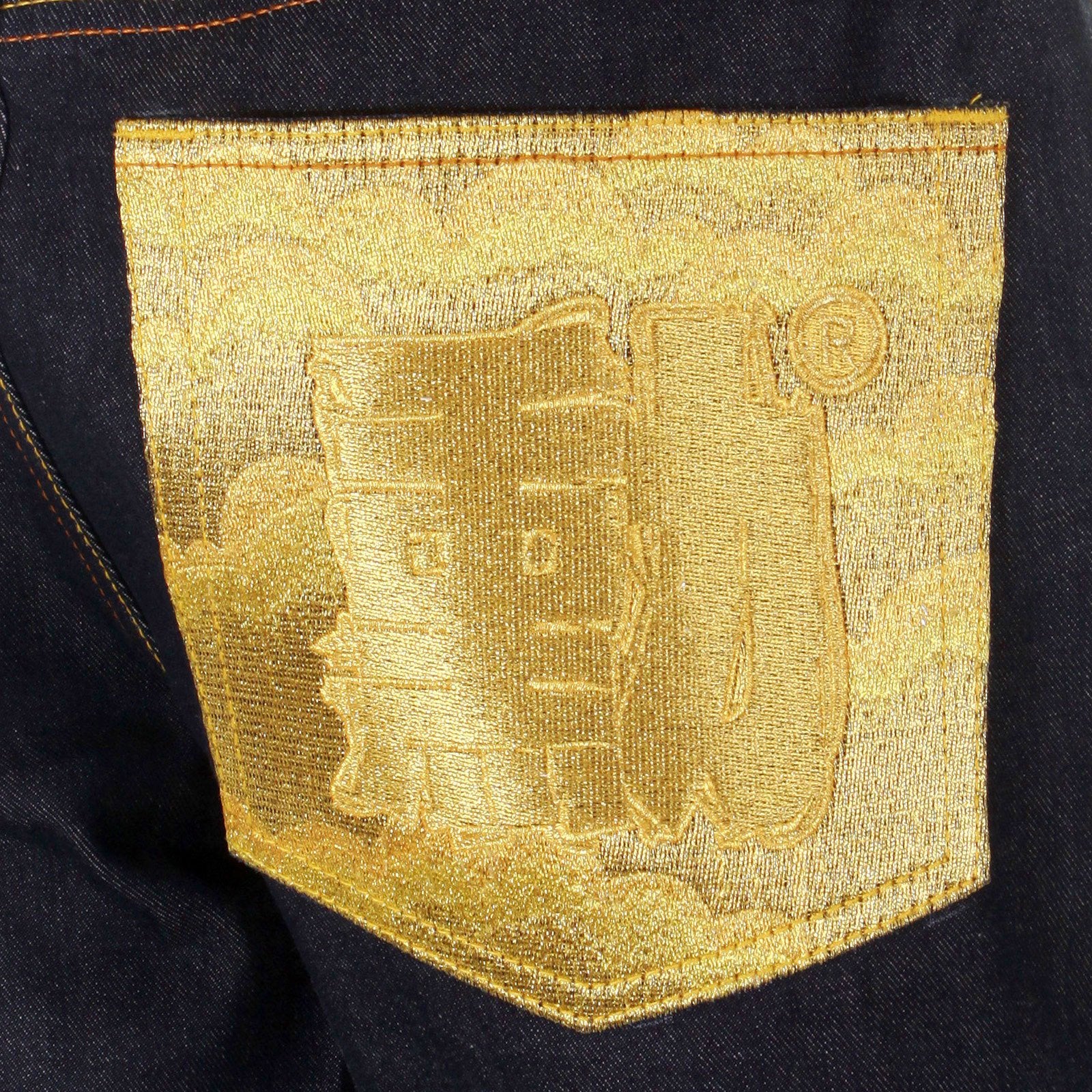 RMC MARTIN KSOHOH MENS DARK INDIGO SUPER EXCLUSIVE RAW DENIM JEANS WITH ERIC SO02 GOLD EMBROIDERY REDM3111