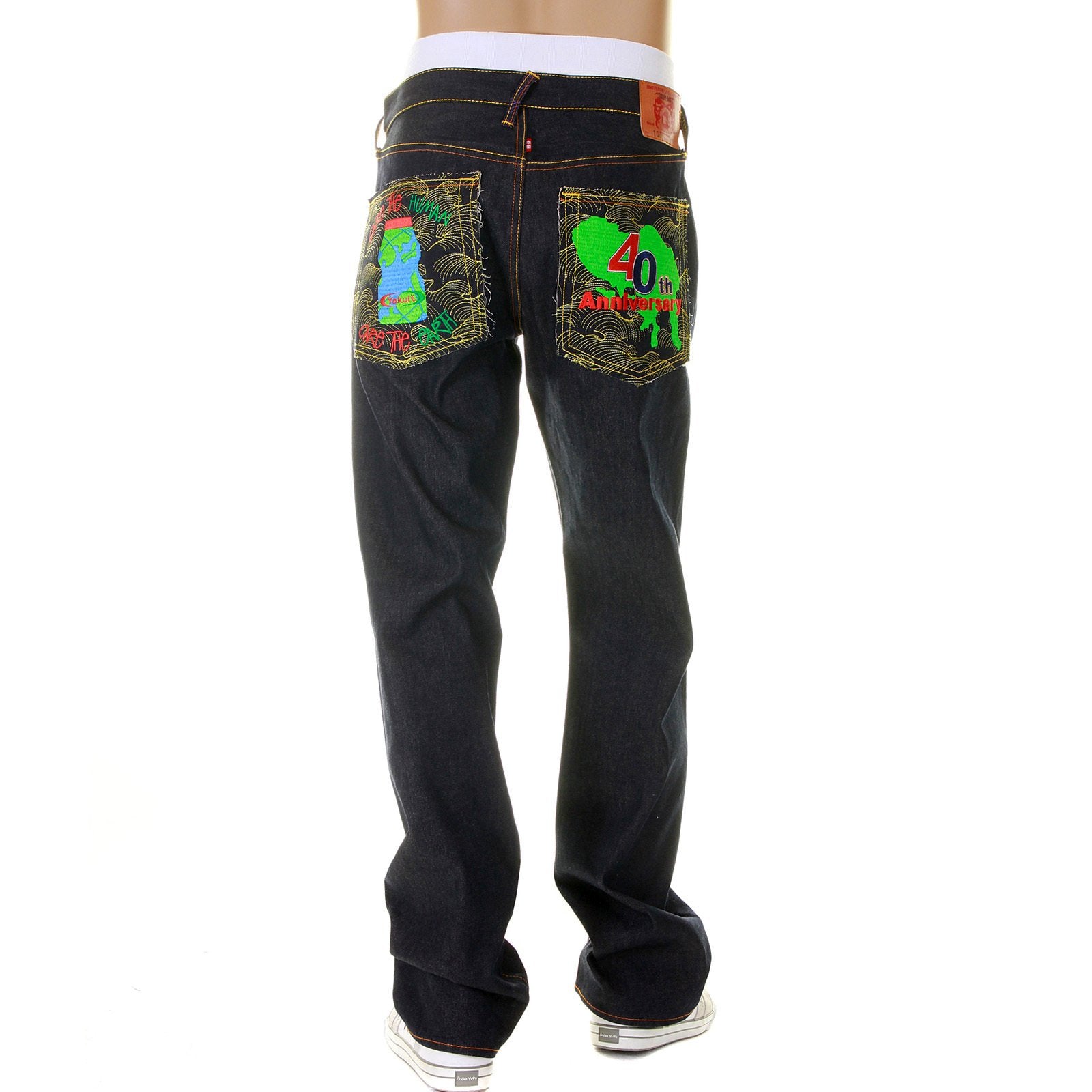 RMC MARTIN KSOHOH X YAKULT SUPER EXCLUSIVE DARK INDIGO RAW DENIM 40TH ANNIVERSARY EMBROIDERED JEANS REDM3975