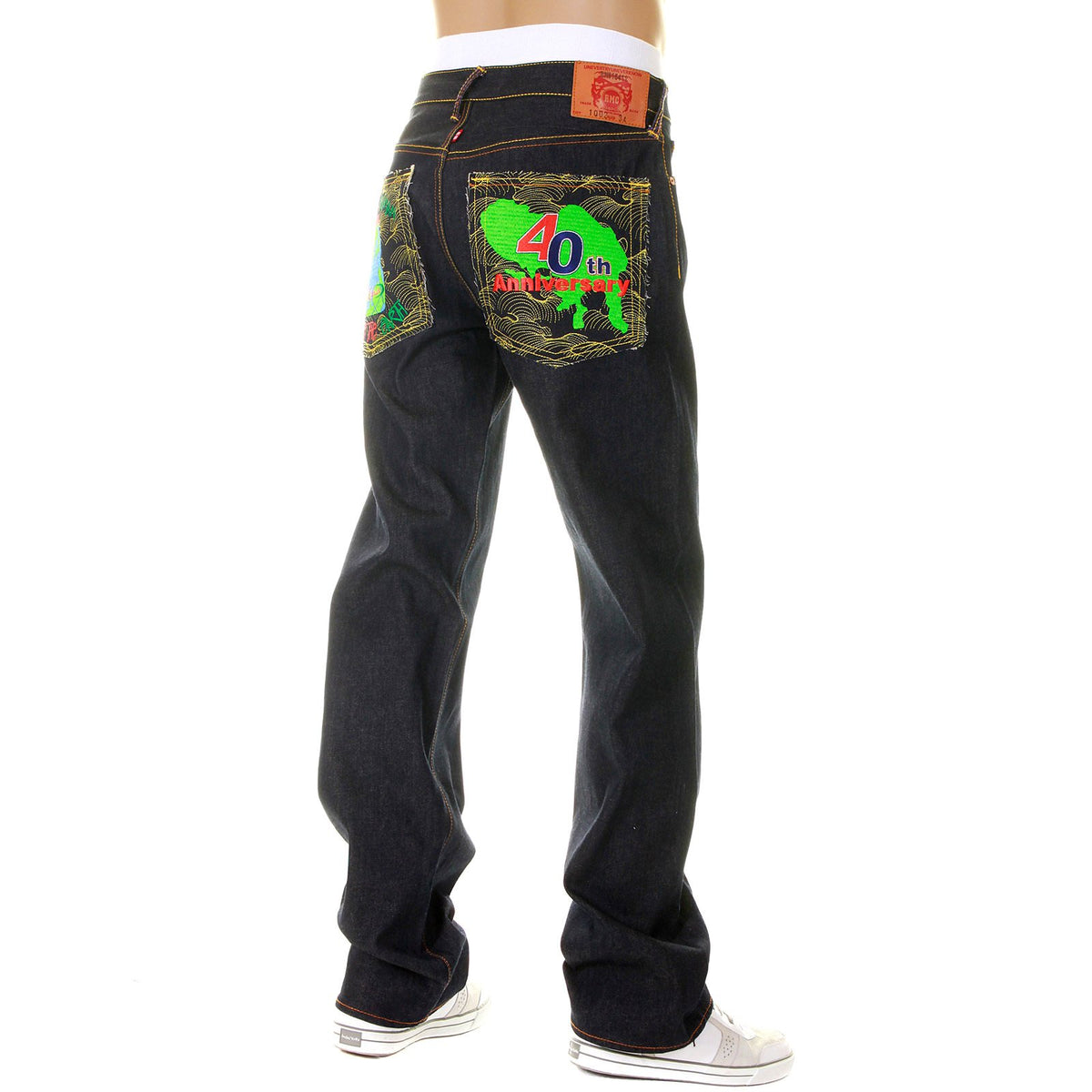 RMC MARTIN KSOHOH X YAKULT SUPER EXCLUSIVE DARK INDIGO RAW DENIM 40TH ANNIVERSARY EMBROIDERED JEANS REDM3975