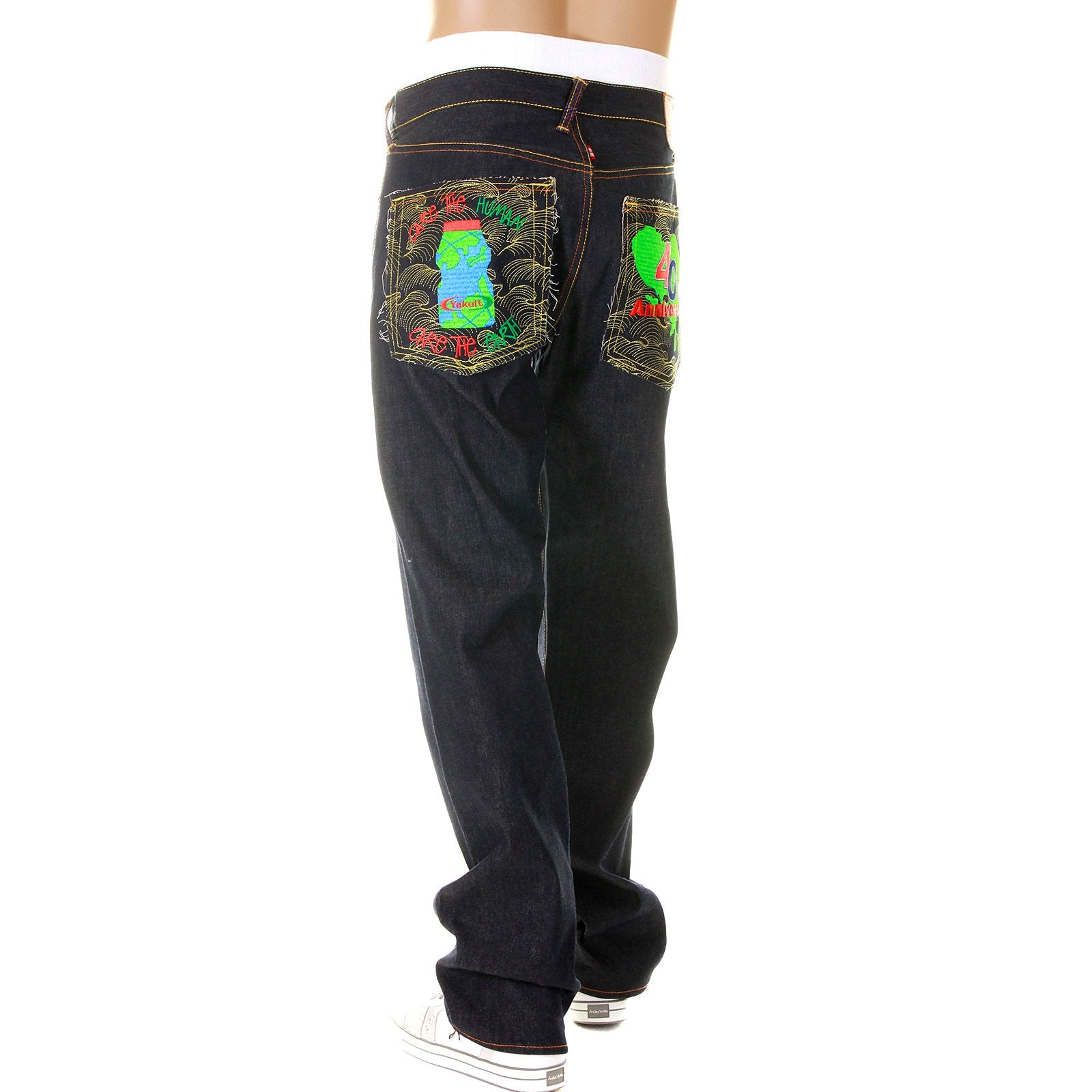 RMC MARTIN KSOHOH X YAKULT SUPER EXCLUSIVE DARK INDIGO RAW DENIM 40TH ANNIVERSARY EMBROIDERED JEANS REDM3975