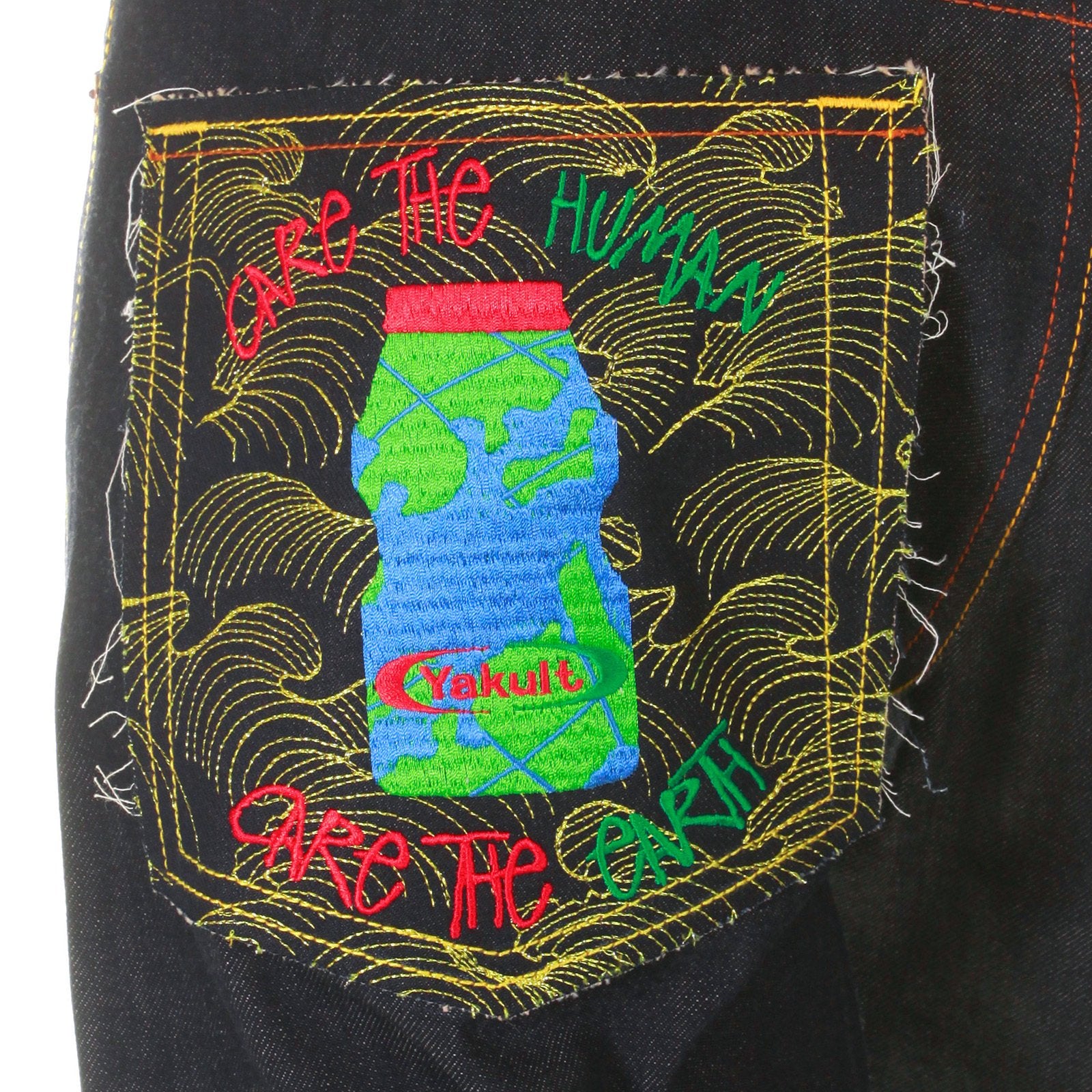 RMC MARTIN KSOHOH X YAKULT SUPER EXCLUSIVE DARK INDIGO RAW DENIM 40TH ANNIVERSARY EMBROIDERED JEANS REDM3975