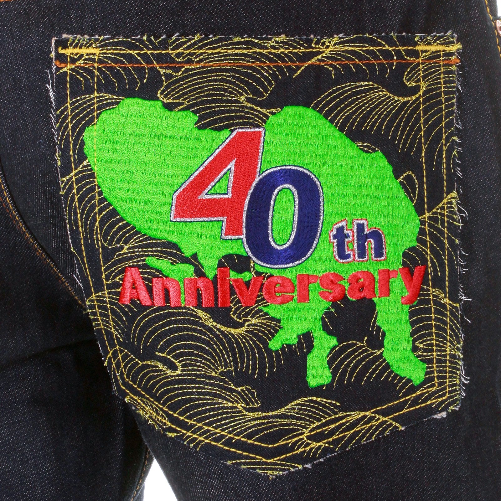 RMC MARTIN KSOHOH X YAKULT SUPER EXCLUSIVE DARK INDIGO RAW DENIM 40TH ANNIVERSARY EMBROIDERED JEANS REDM3975