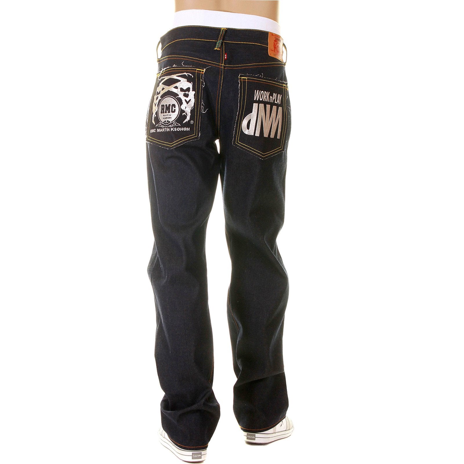 RMC MARTIN KSOHOH HOUSE SELVEDGE RAW DENIM VINTAGE CUT WORK N PLAY SILVER EMBROIDERED JEANS FOR MEN REDM3730