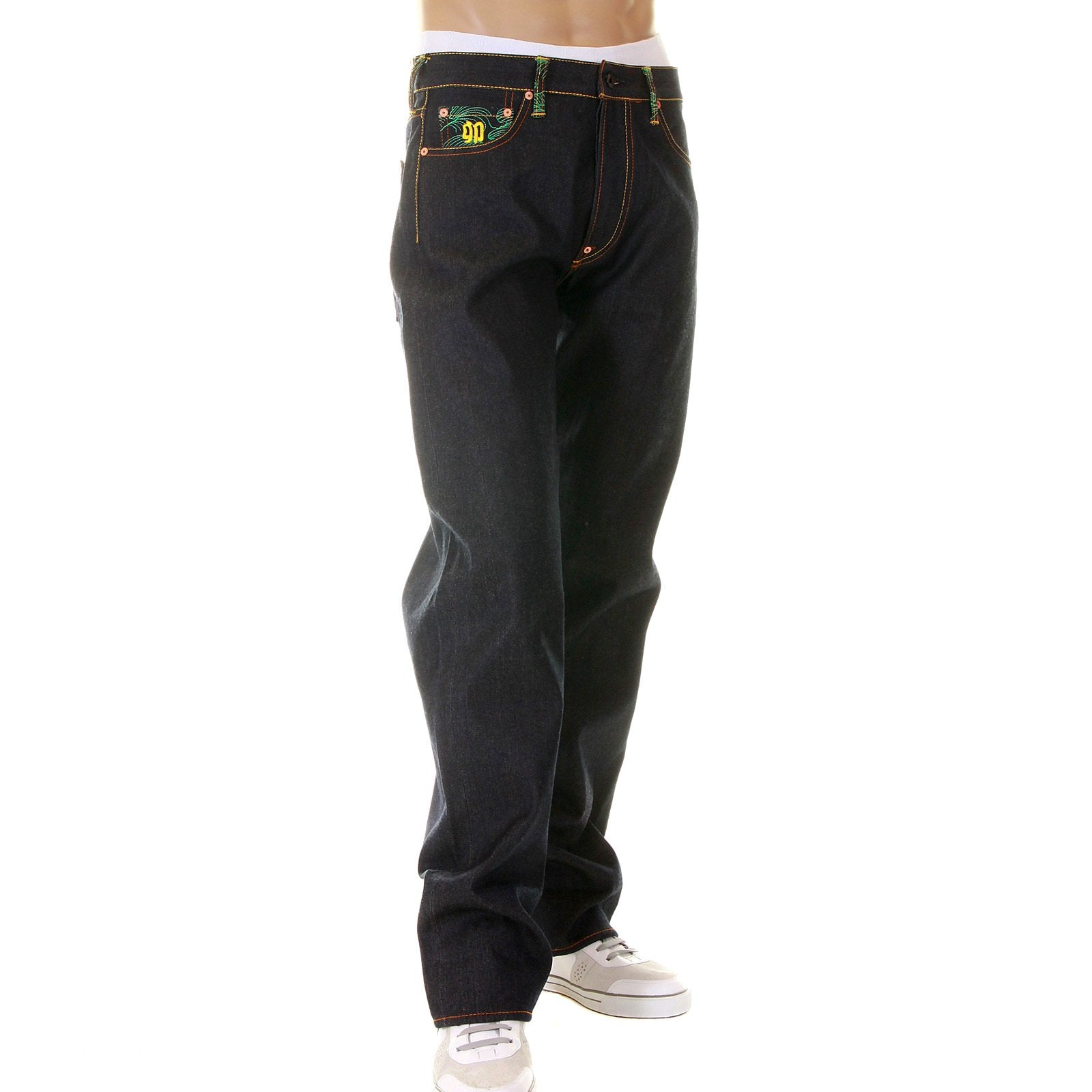 RMC MARTIN KSOHOH HOUSE SELVEDGE RAW DENIM VINTAGE CUT WORK N PLAY SILVER EMBROIDERED JEANS FOR MEN REDM3730