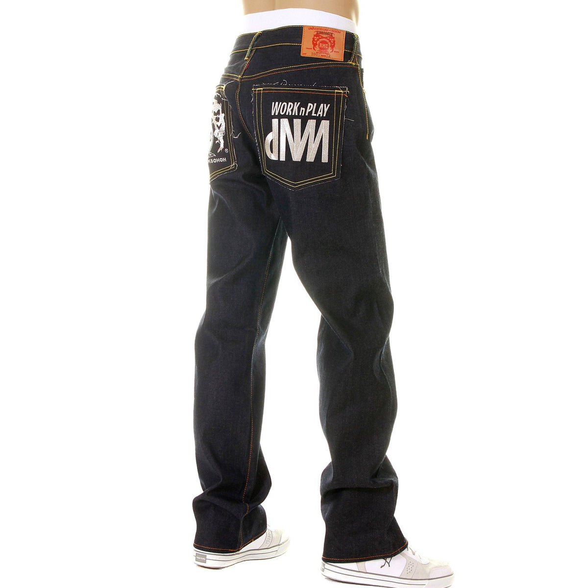 RMC MARTIN KSOHOH HOUSE SELVEDGE RAW DENIM VINTAGE CUT WORK N PLAY SILVER EMBROIDERED JEANS FOR MEN REDM3730