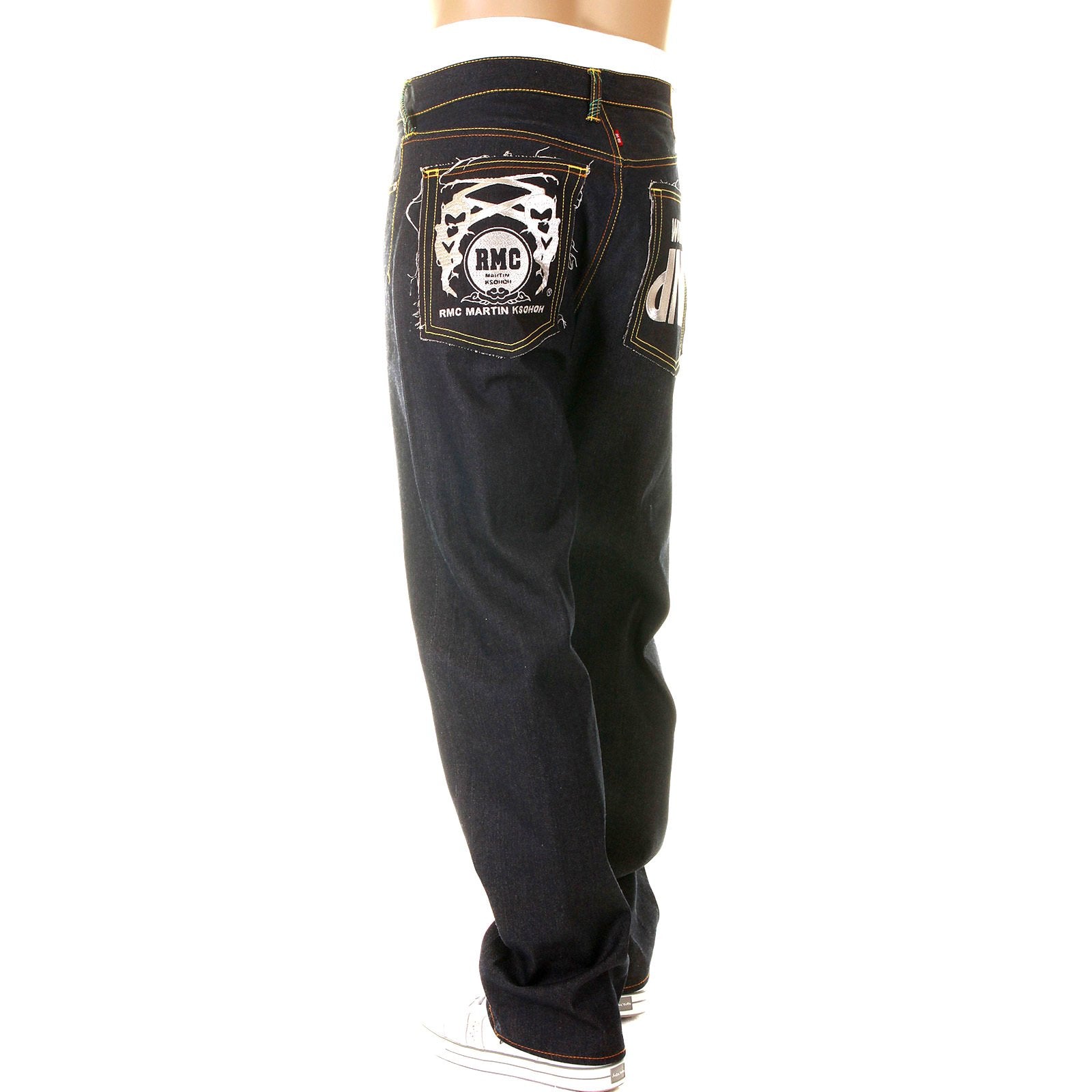 RMC MARTIN KSOHOH HOUSE SELVEDGE RAW DENIM VINTAGE CUT WORK N PLAY SILVER EMBROIDERED JEANS FOR MEN REDM3730