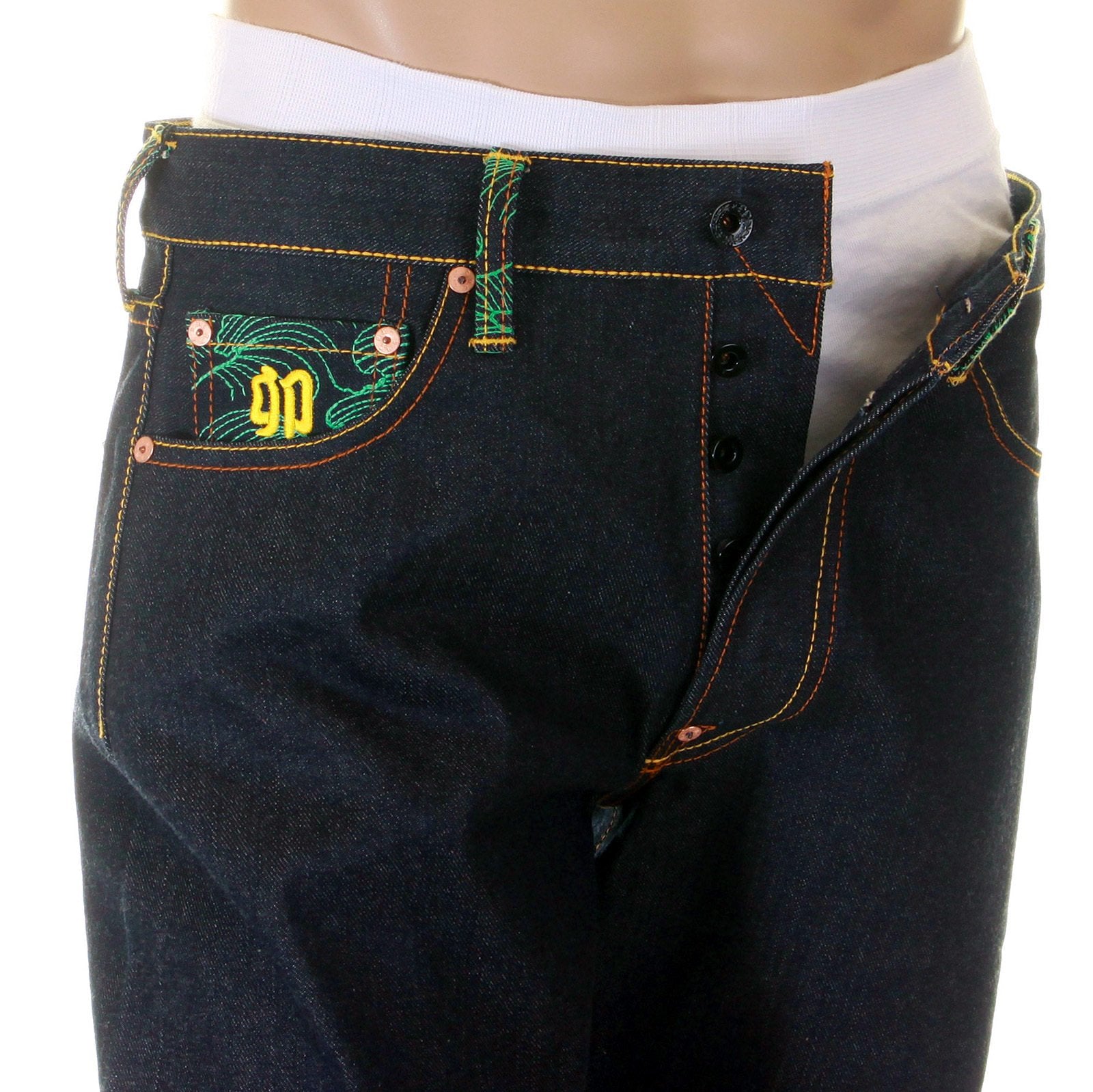 RMC MARTIN KSOHOH HOUSE SELVEDGE RAW DENIM VINTAGE CUT WORK N PLAY SILVER EMBROIDERED JEANS FOR MEN REDM3730
