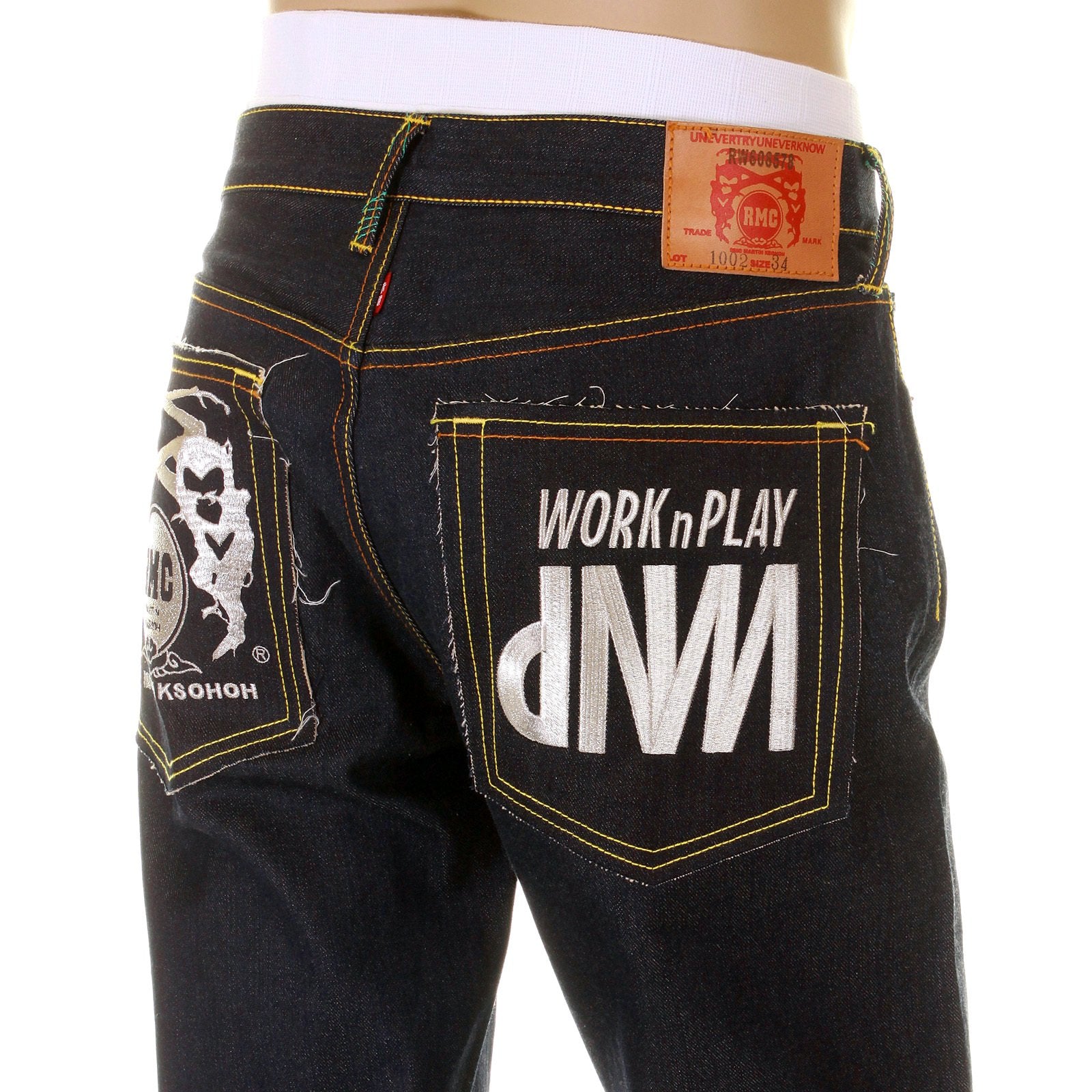 RMC MARTIN KSOHOH HOUSE SELVEDGE RAW DENIM VINTAGE CUT WORK N PLAY SILVER EMBROIDERED JEANS FOR MEN REDM3730
