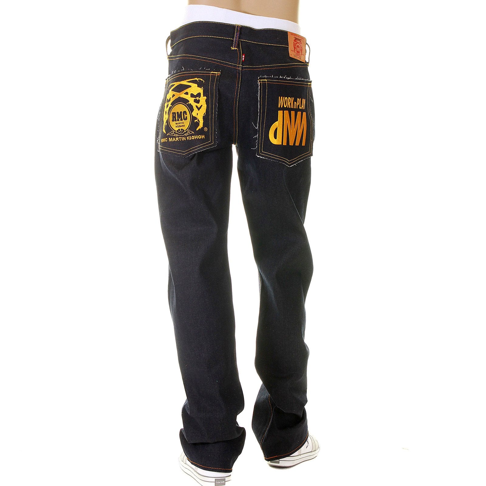 RMC MARTIN KSOHOH SUPER EXCLUSIVE DESIGN WORK N PLAY GOLD EMBROIDERED DARK INDIGO RAW DENIM JEANS REDM3731