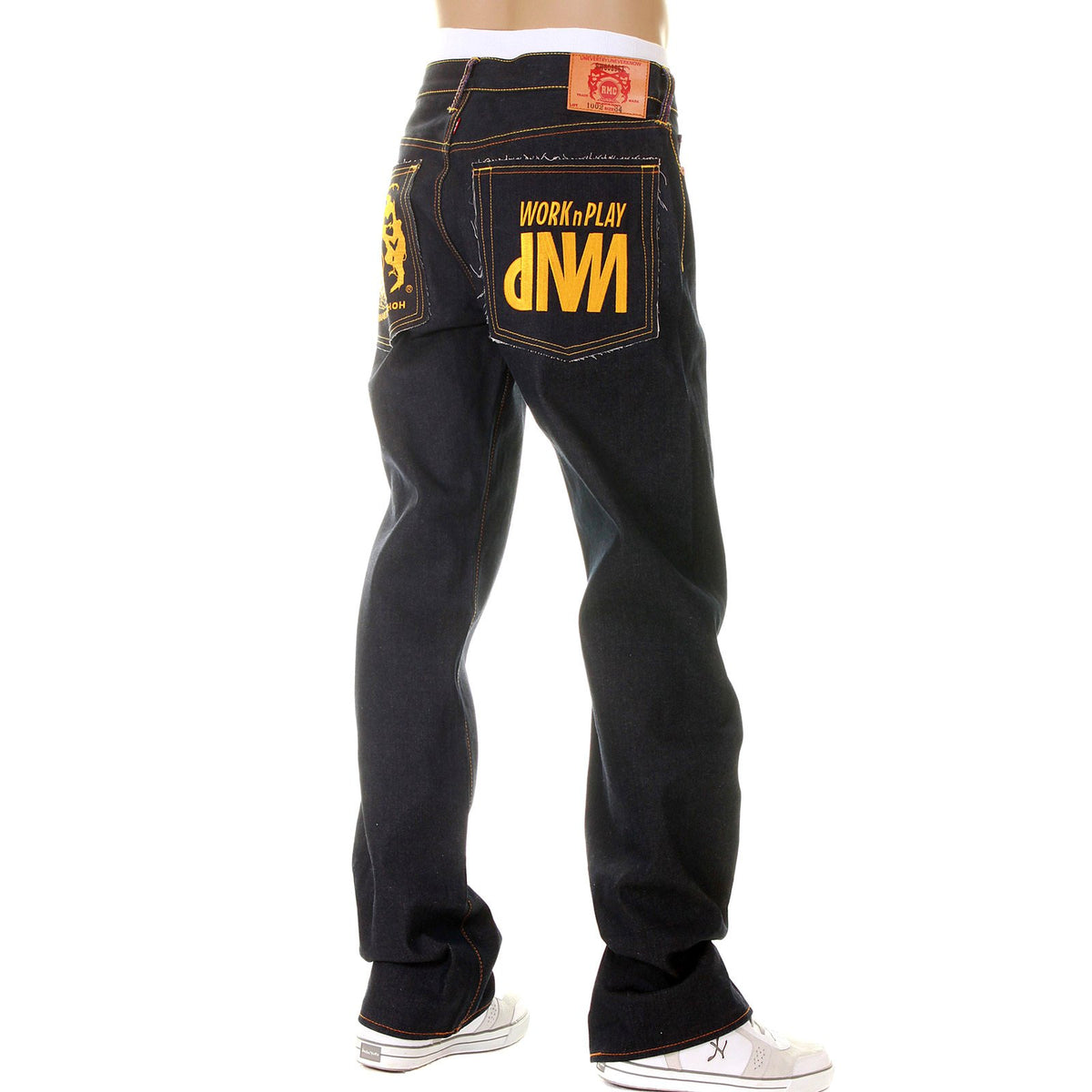 RMC MARTIN KSOHOH SUPER EXCLUSIVE DESIGN WORK N PLAY GOLD EMBROIDERED DARK INDIGO RAW DENIM JEANS REDM3731