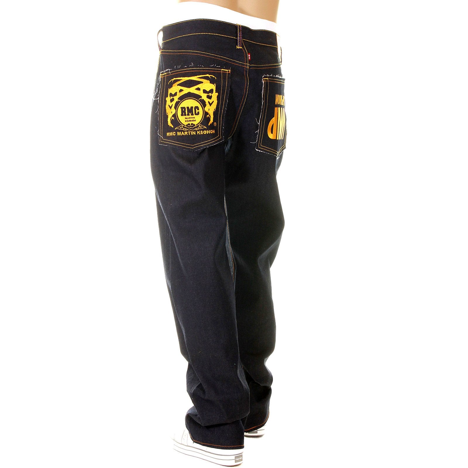 RMC MARTIN KSOHOH SUPER EXCLUSIVE DESIGN WORK N PLAY GOLD EMBROIDERED DARK INDIGO RAW DENIM JEANS REDM3731
