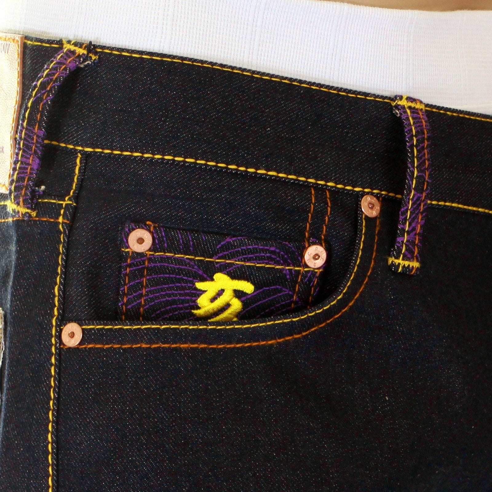 RMC MARTIN KSOHOH SUPER EXCLUSIVE DESIGN WORK N PLAY GOLD EMBROIDERED DARK INDIGO RAW DENIM JEANS REDM3731