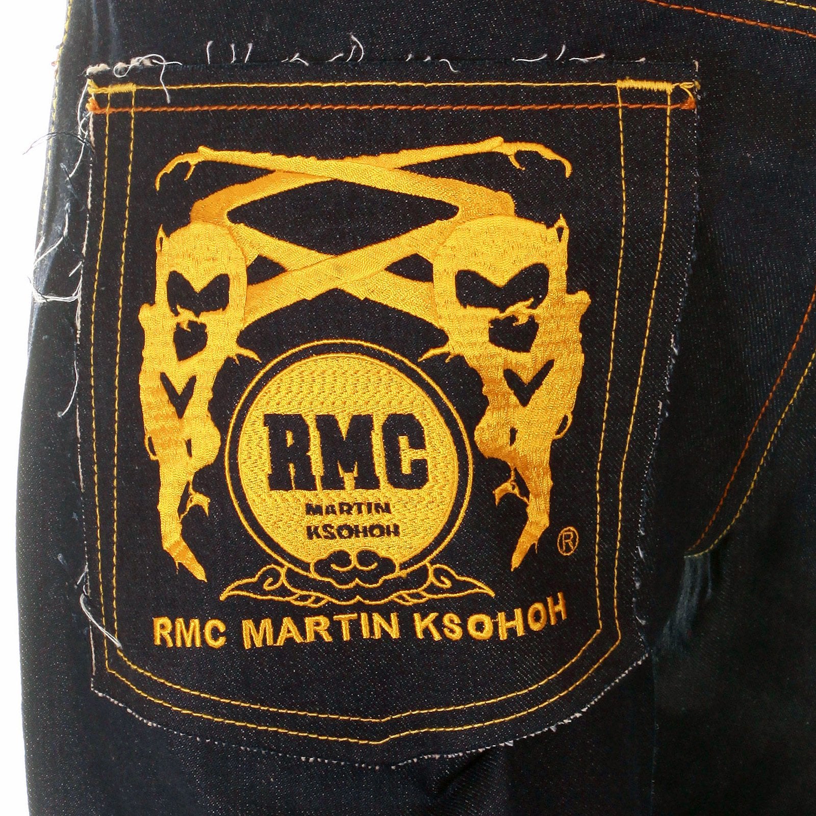 RMC MARTIN KSOHOH SUPER EXCLUSIVE DESIGN WORK N PLAY GOLD EMBROIDERED DARK INDIGO RAW DENIM JEANS REDM3731