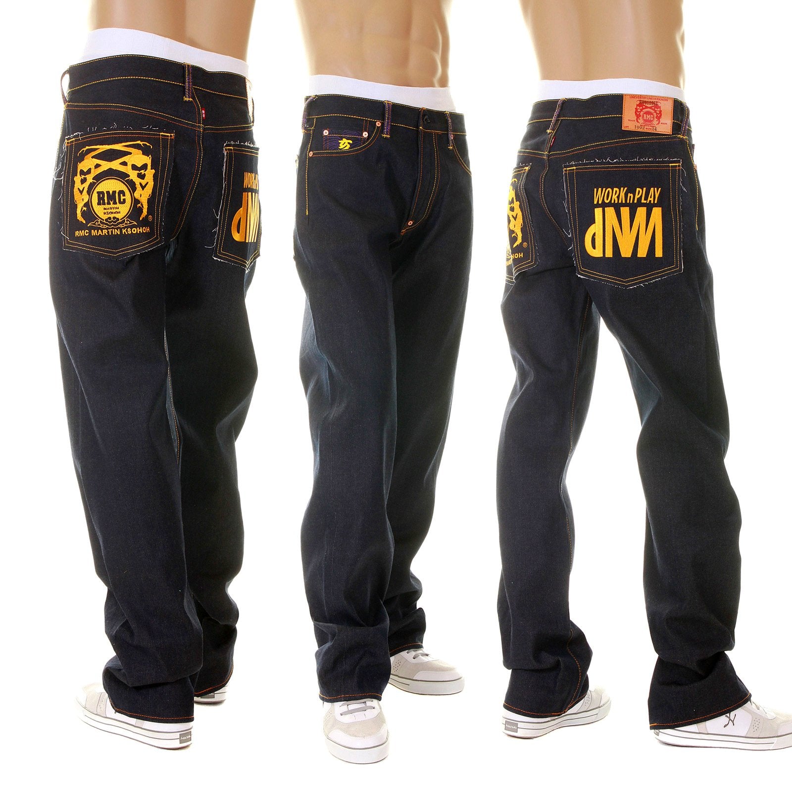 RMC MARTIN KSOHOH SUPER EXCLUSIVE DESIGN WORK N PLAY GOLD EMBROIDERED DARK INDIGO RAW DENIM JEANS REDM3731