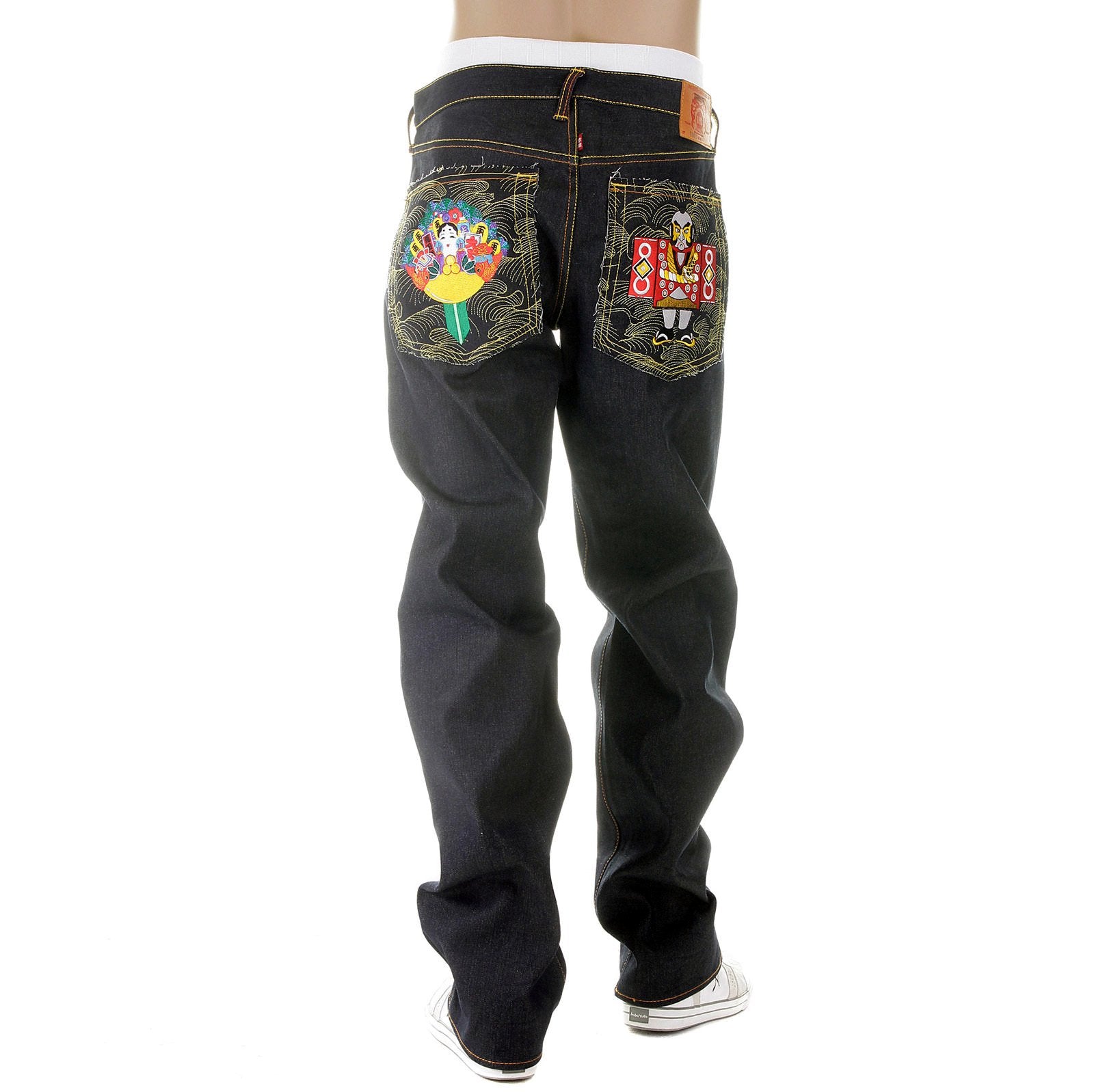 RMC MARTIN KSOHOH SUPER EXCLUSIVE SELVEDGE DARK INDIGO RAW DENIM JEANS WITH JAPANESE DOLLS EMBROIDERY REDM2892