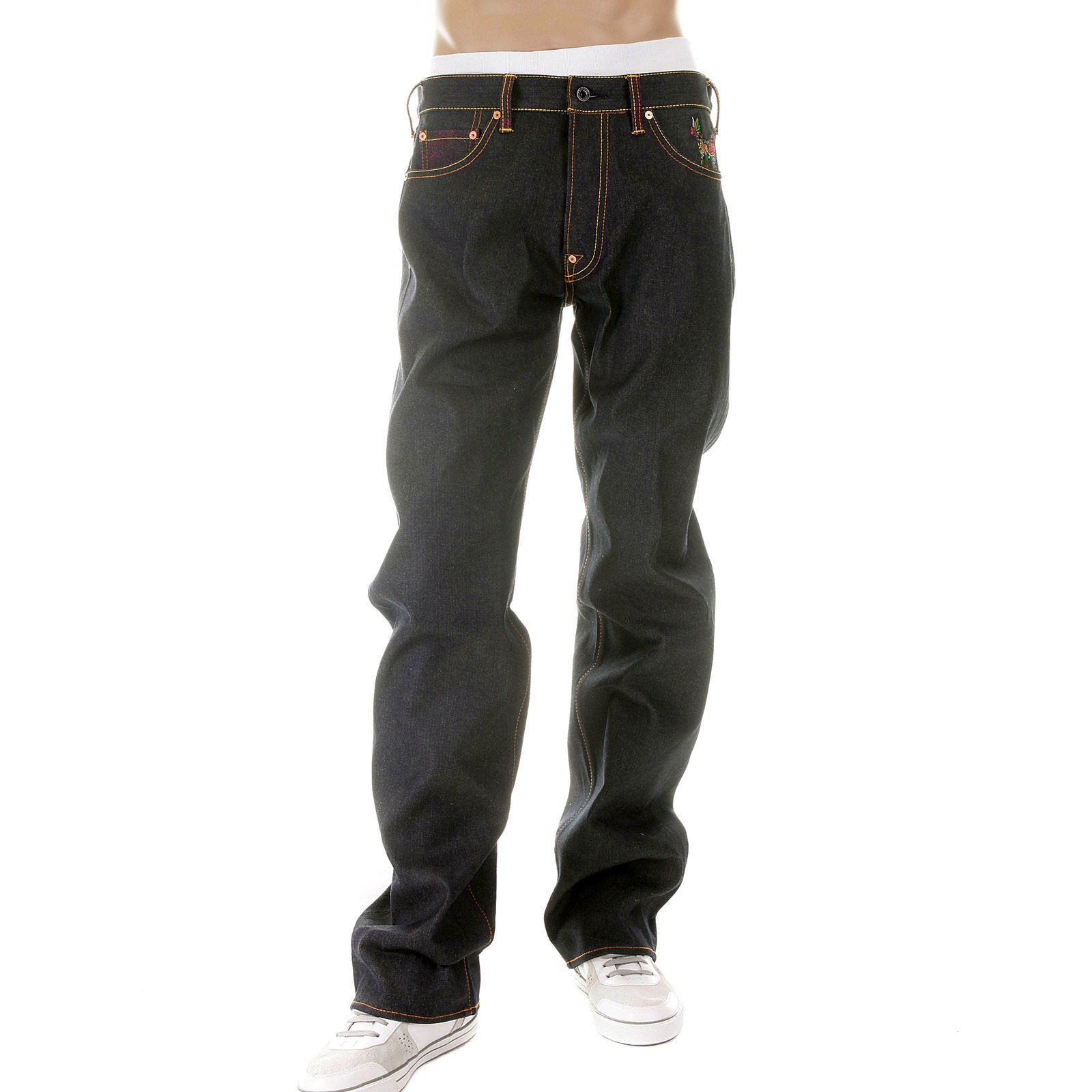 RMC MARTIN KSOHOH SUPER EXCLUSIVE SELVEDGE DARK INDIGO RAW DENIM JEANS WITH JAPANESE DOLLS EMBROIDERY REDM2892