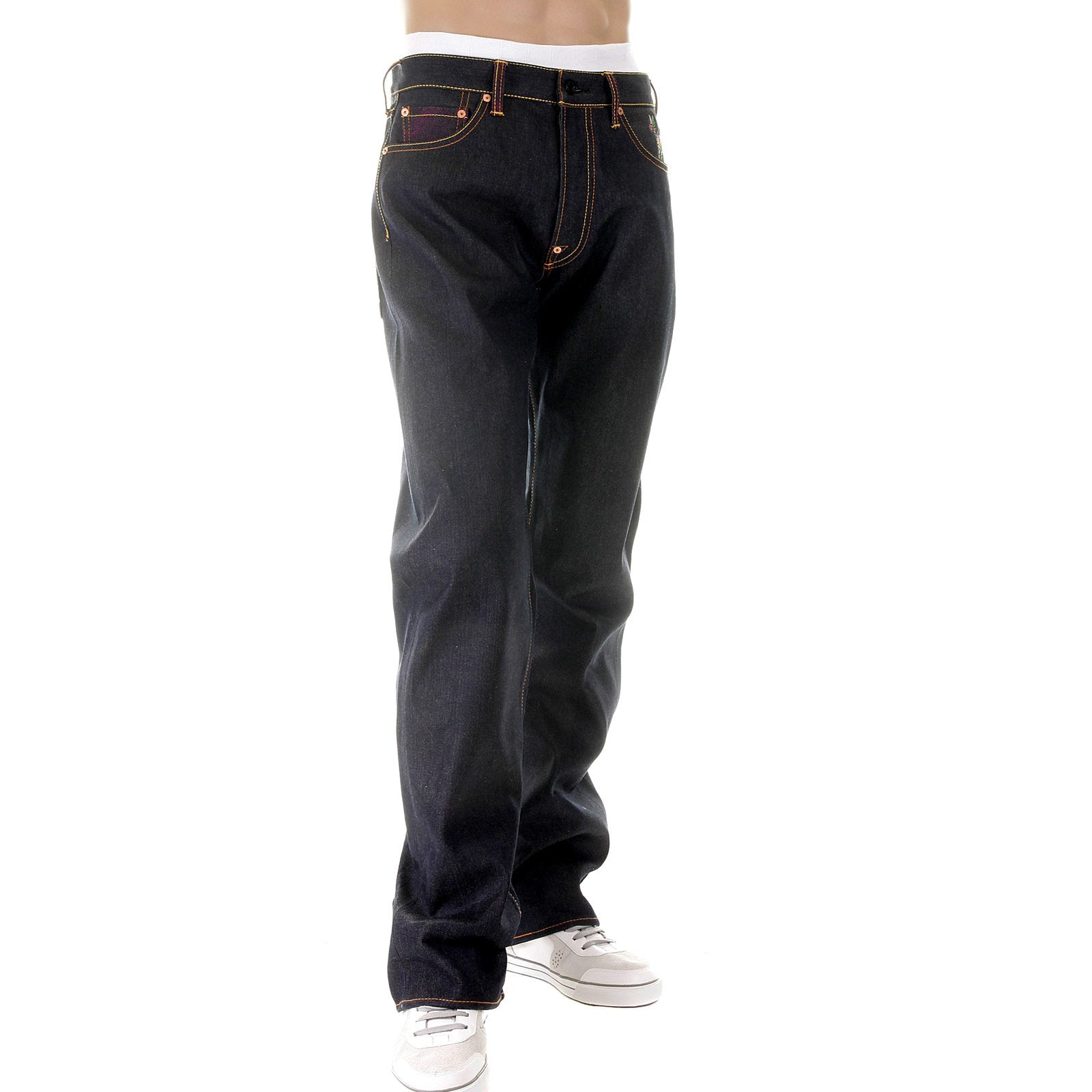 RMC MARTIN KSOHOH SUPER EXCLUSIVE SELVEDGE DARK INDIGO RAW DENIM JEANS WITH JAPANESE DOLLS EMBROIDERY REDM2892