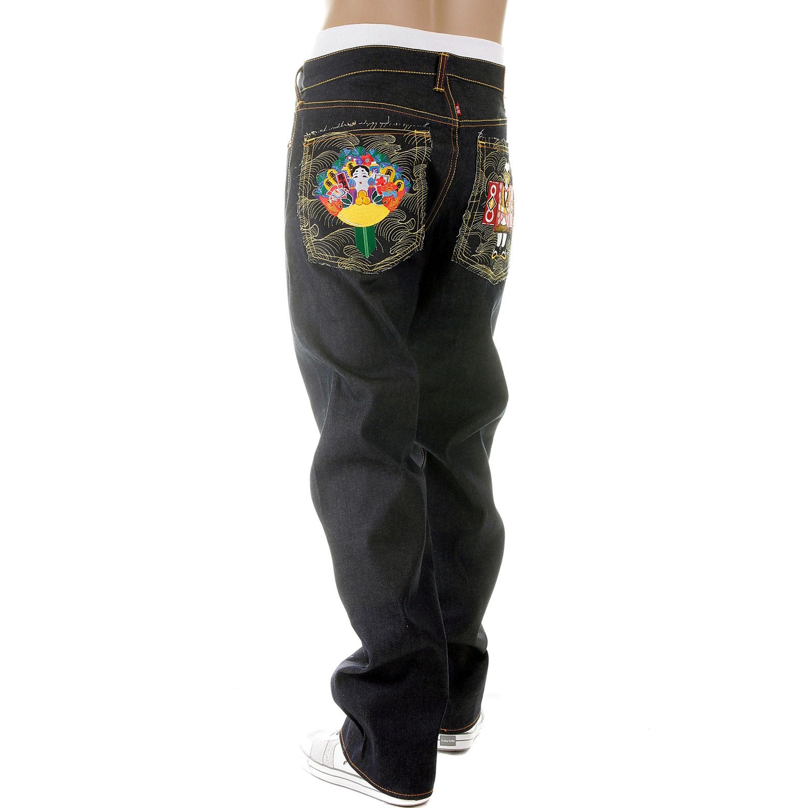 RMC MARTIN KSOHOH SUPER EXCLUSIVE SELVEDGE DARK INDIGO RAW DENIM JEANS WITH JAPANESE DOLLS EMBROIDERY REDM2892
