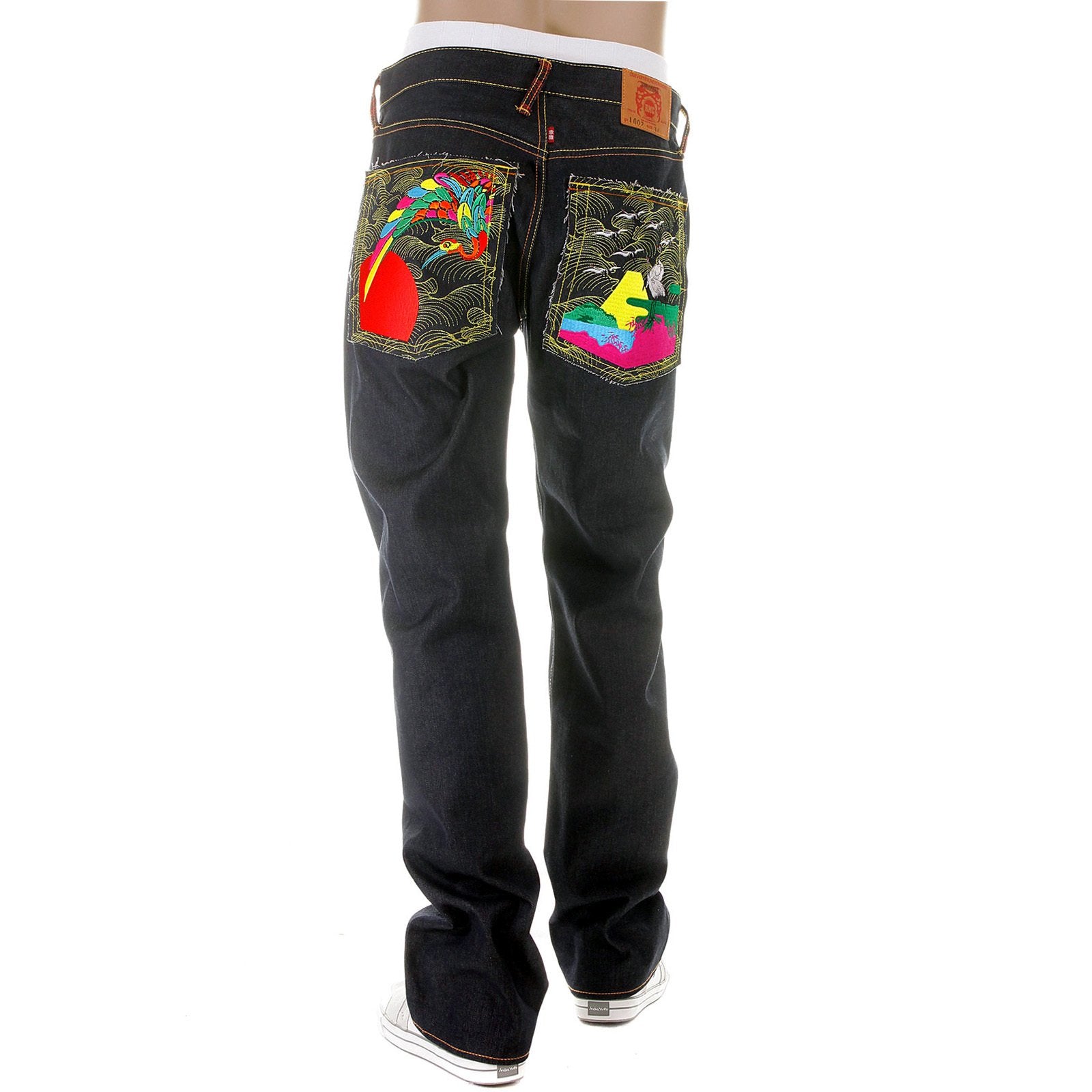 RMC JEANS SUPER EXCLUSIVE VINTAGE CUT DARK INDIGO HOUSE SELVEDGE DENIM CRANE GO HOME EMBROIDERED JEANS REDM2898