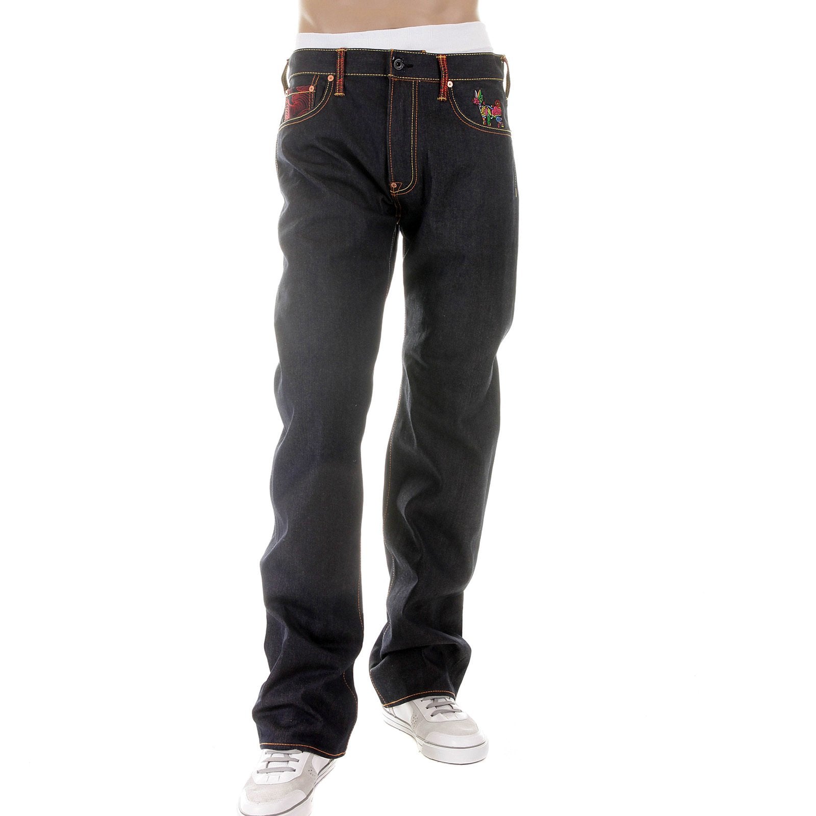 RMC JEANS SUPER EXCLUSIVE VINTAGE CUT DARK INDIGO HOUSE SELVEDGE DENIM CRANE GO HOME EMBROIDERED JEANS REDM2898