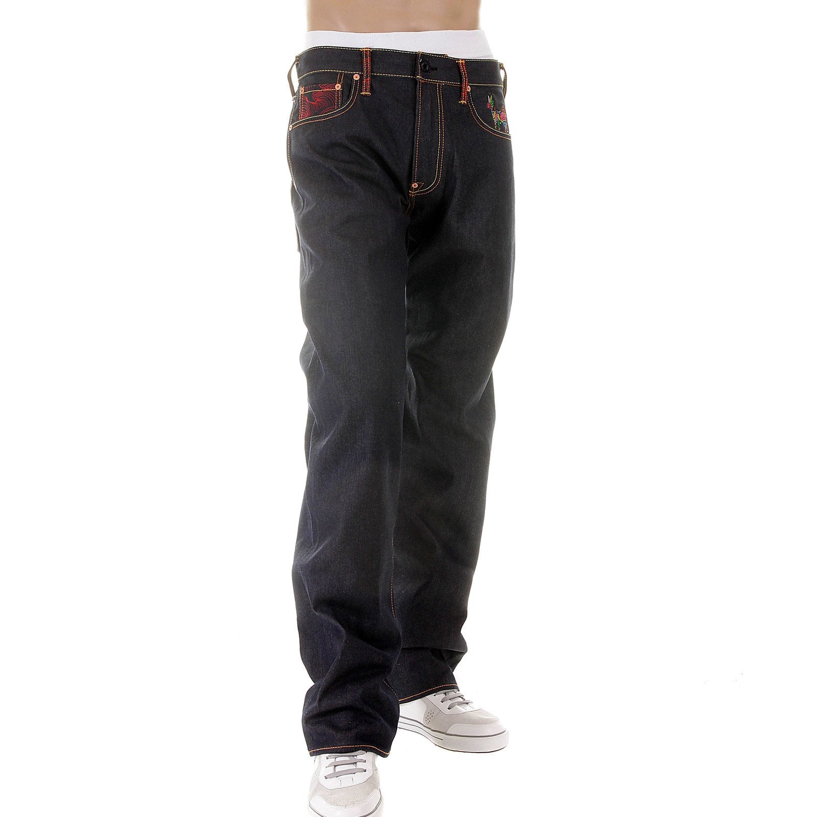 RMC JEANS SUPER EXCLUSIVE VINTAGE CUT DARK INDIGO HOUSE SELVEDGE DENIM CRANE GO HOME EMBROIDERED JEANS REDM2898