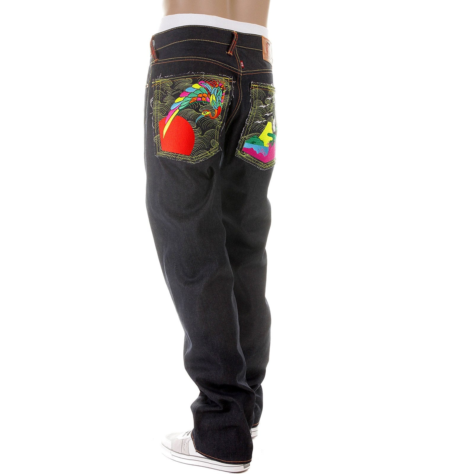 RMC JEANS SUPER EXCLUSIVE VINTAGE CUT DARK INDIGO HOUSE SELVEDGE DENIM CRANE GO HOME EMBROIDERED JEANS REDM2898
