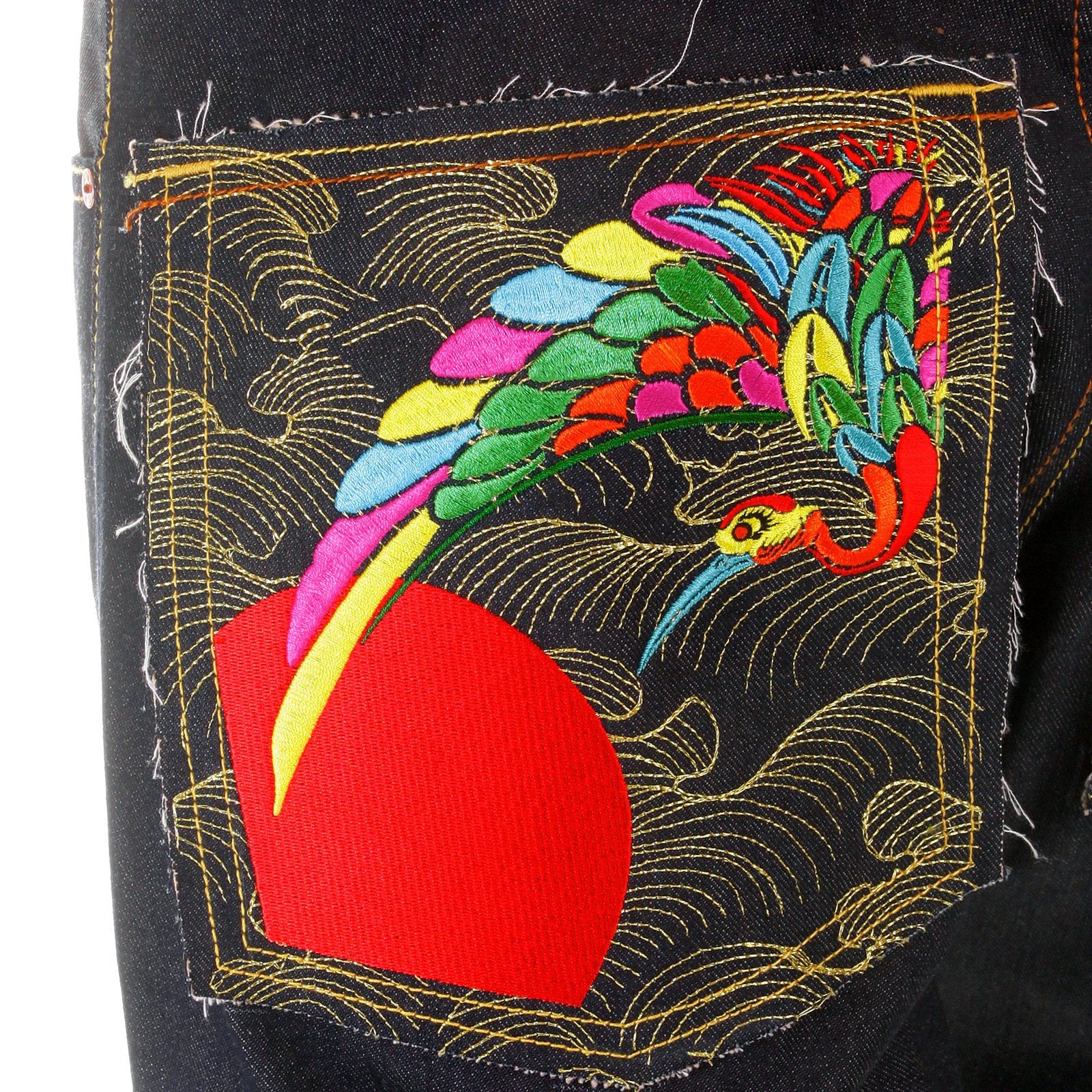 RMC JEANS SUPER EXCLUSIVE VINTAGE CUT DARK INDIGO HOUSE SELVEDGE DENIM CRANE GO HOME EMBROIDERED JEANS REDM2898
