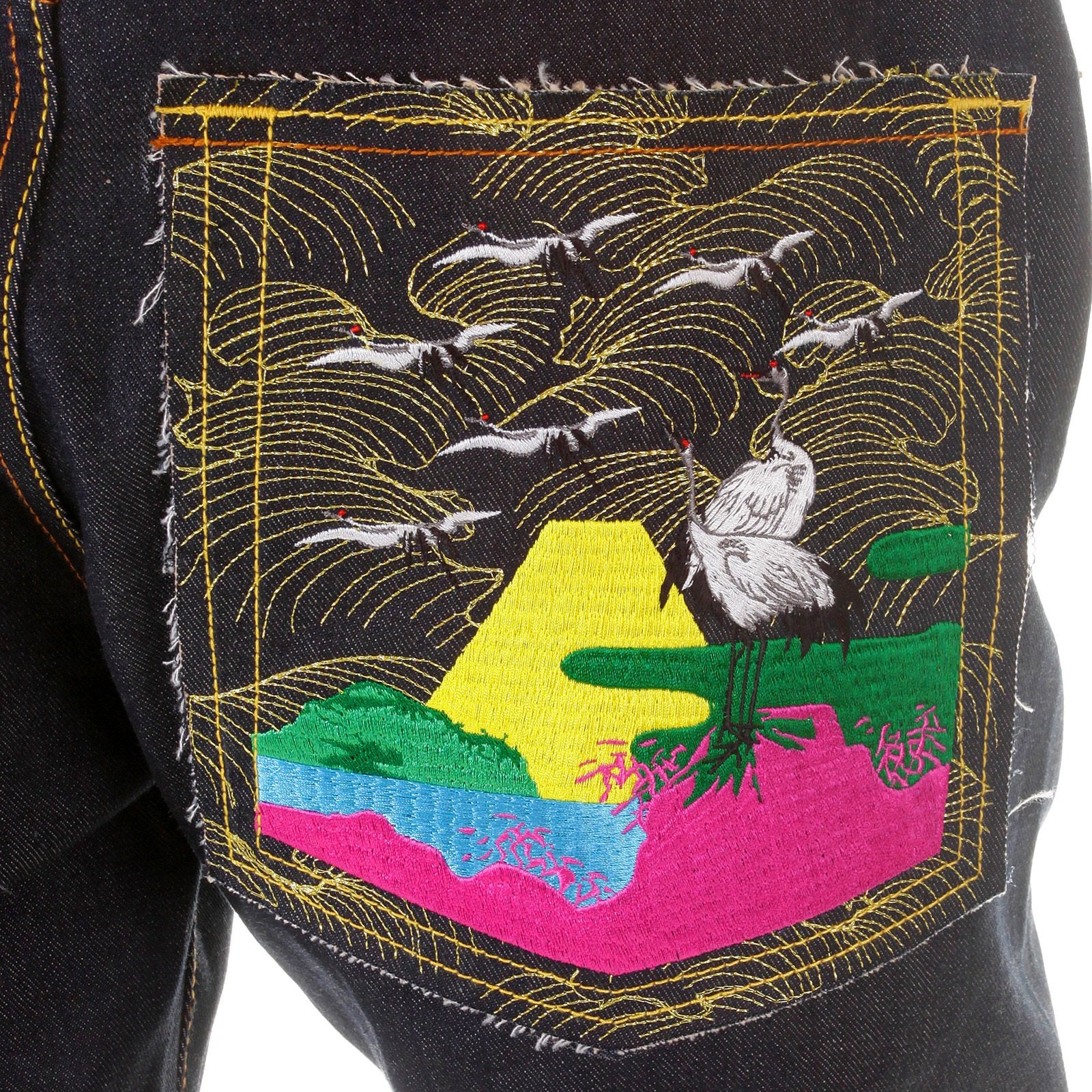 RMC JEANS SUPER EXCLUSIVE VINTAGE CUT DARK INDIGO HOUSE SELVEDGE DENIM CRANE GO HOME EMBROIDERED JEANS REDM2898