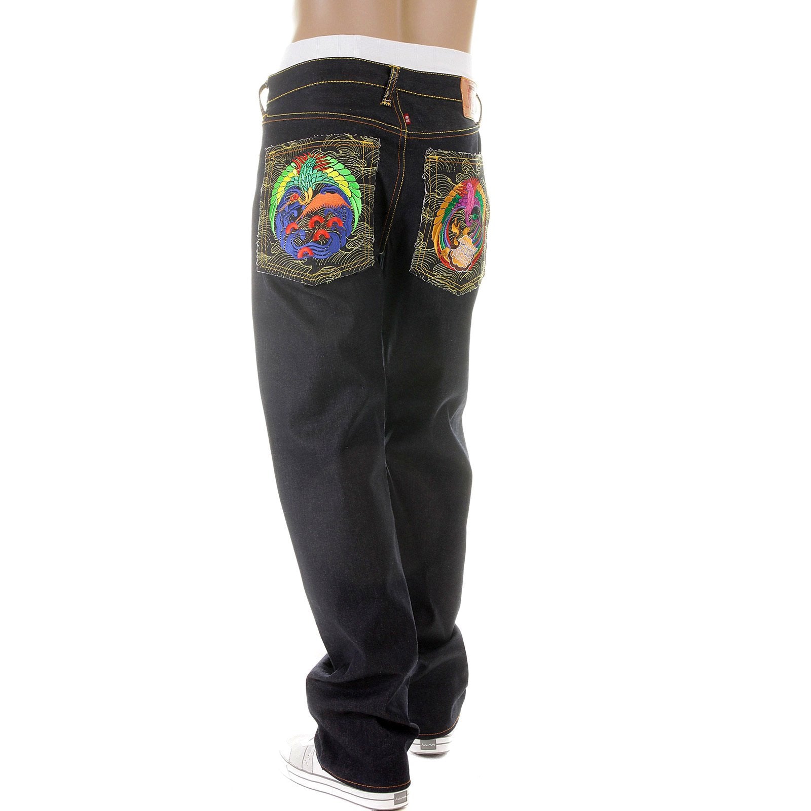 RMC MARTIN KSOHOH MENS DARK INDIGO SUPER EXCLUSIVE VINTAGE CUT RAW SELVEDGE JEANS WITH CRANE EMBROIDERY REDM2889