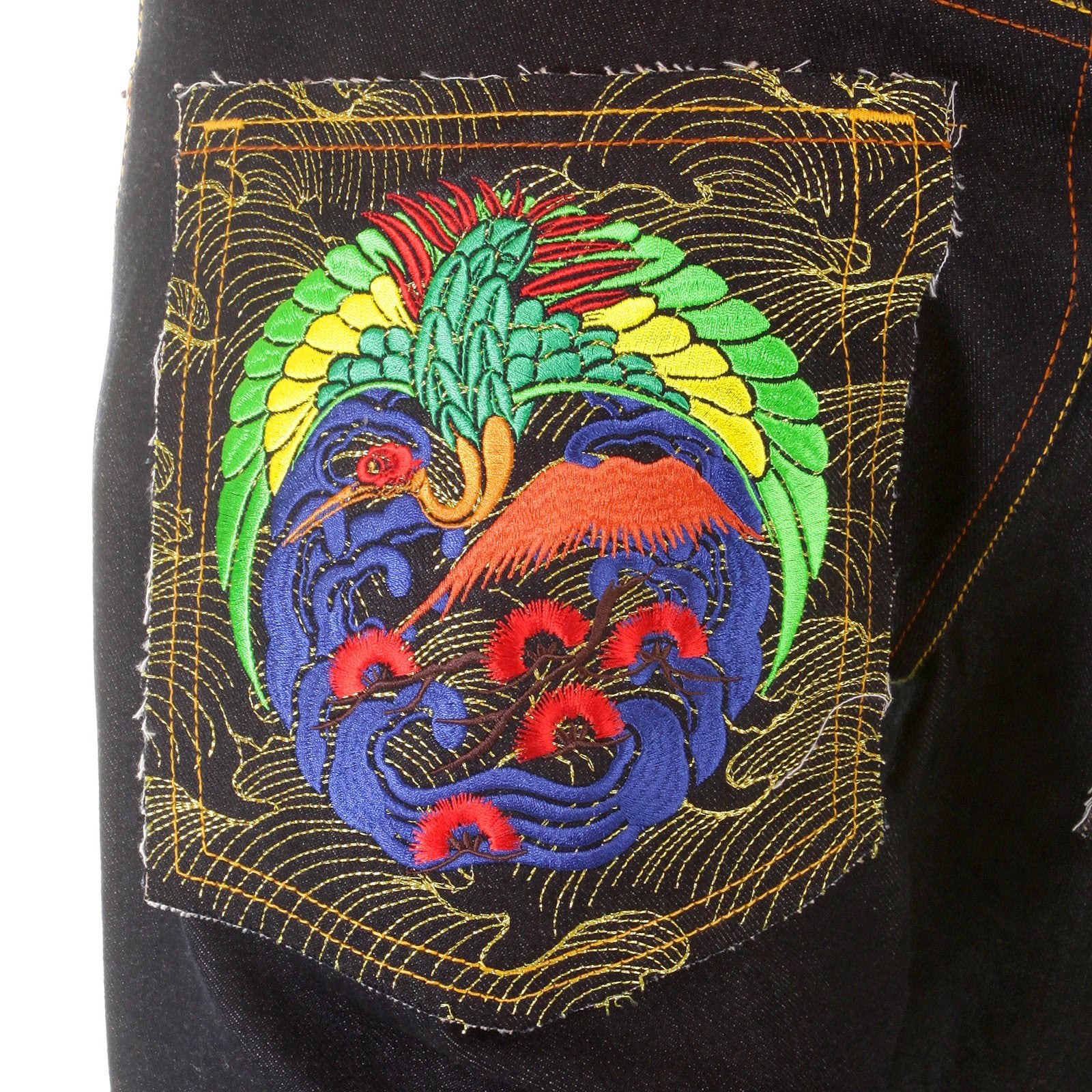 RMC MARTIN KSOHOH MENS DARK INDIGO SUPER EXCLUSIVE VINTAGE CUT RAW SELVEDGE JEANS WITH CRANE EMBROIDERY REDM2889