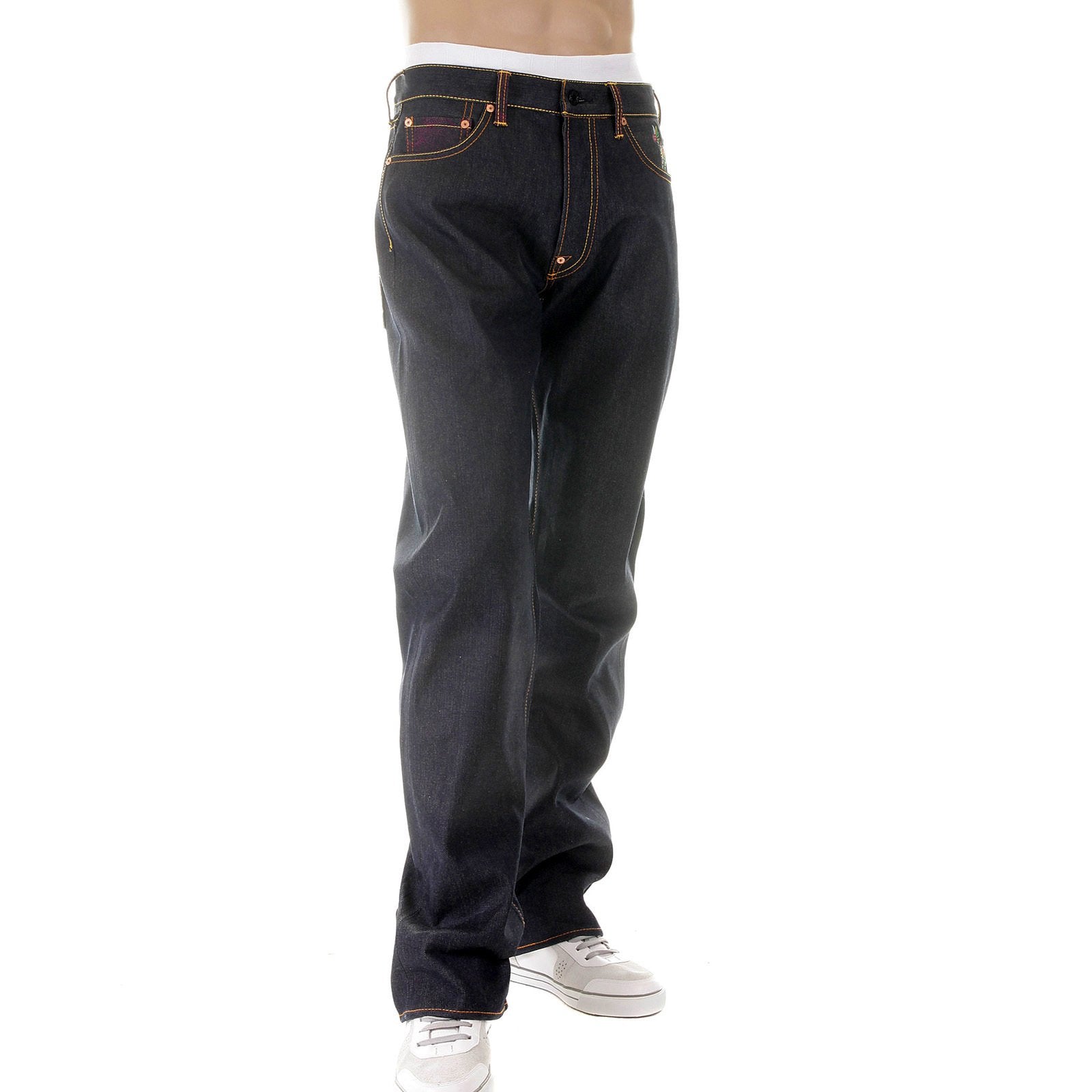 RMC MARTIN KSOHOH MENS DARK INDIGO VINTAGE CUT RAW SELVEDGE JEANS WITH CARP EMBROIDERY REDM2896