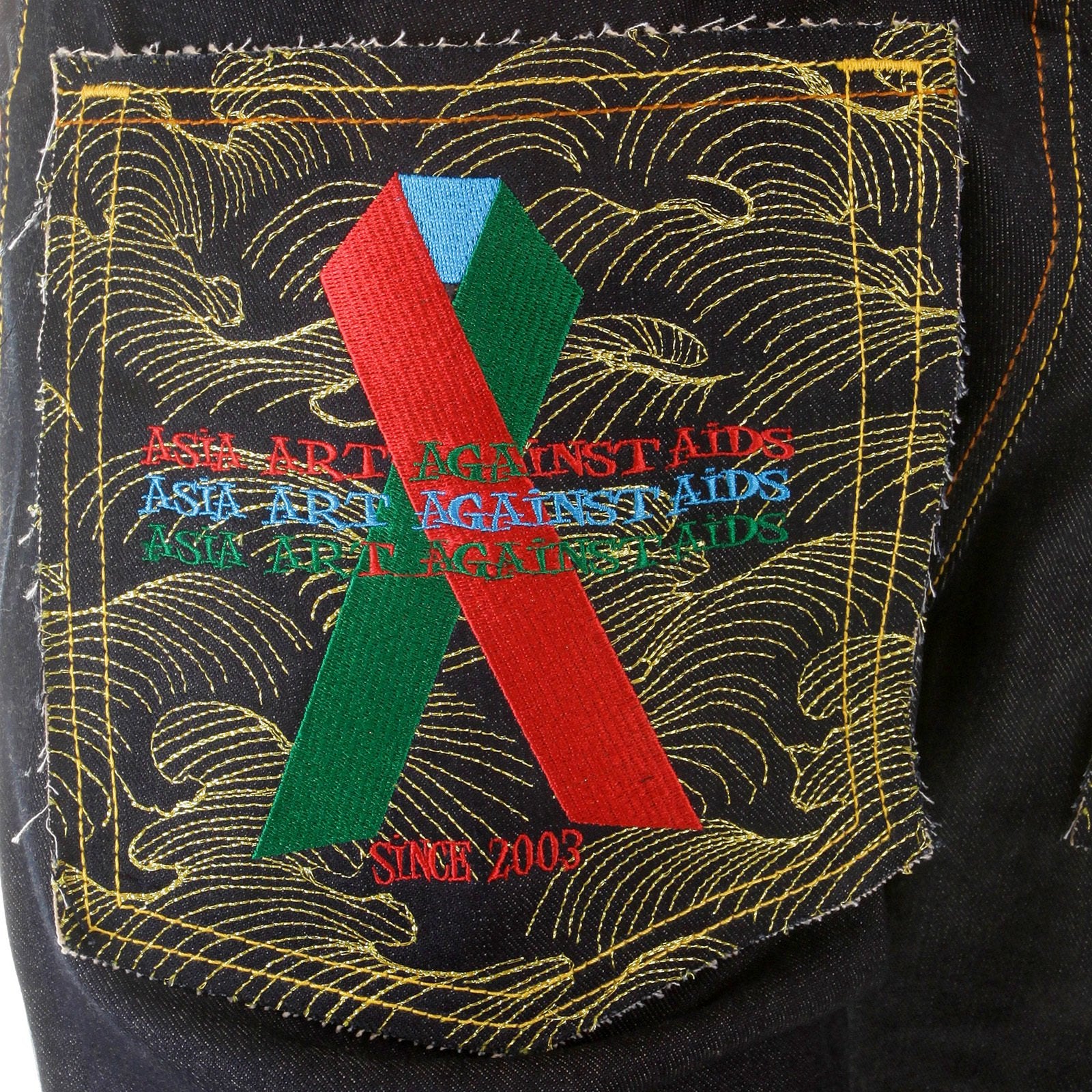 RMC MARTIN KSOHOH DARK INDIGO VINTAGE CUT RAW SELVEDGE DENIM JEANS WITH 4A SARU RIBBON EMBROIDERY REDM2897