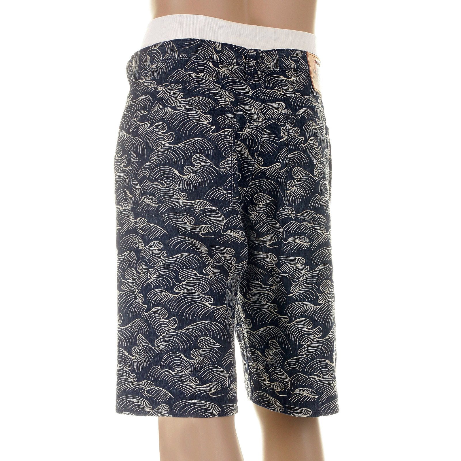 RMC MARTIN KSOHOH SUPER EXCLUSIVE AO10 FULLY EMBROIDERED OFF WHITE TSUNAMI WAVE DENIM SHORTS FOR MEN REDM5219