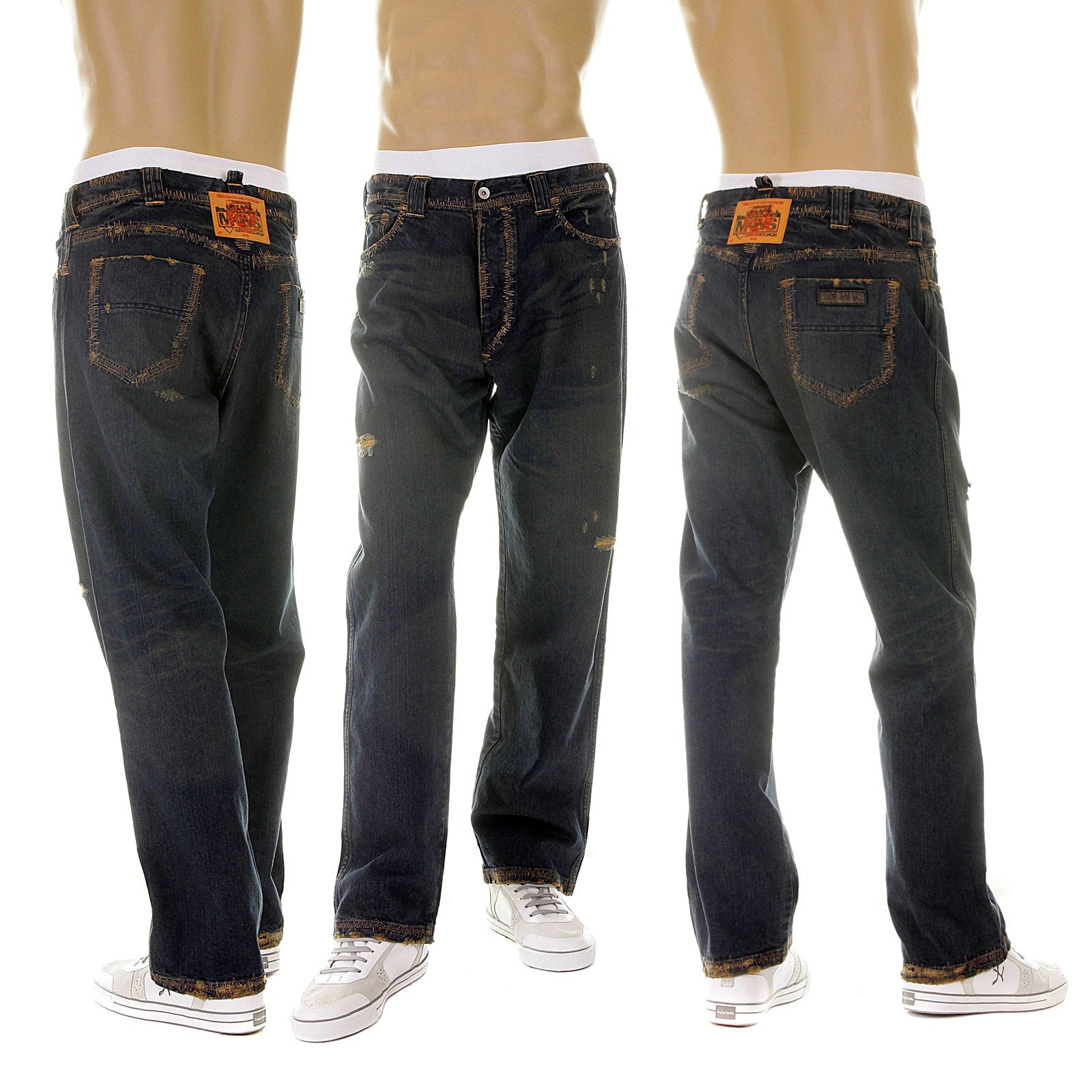 RMC MKWS EXCLUSIVE AGED WORN FINISH MENS WASHED VINTAGE CUT DENIM JEANS WITH WHISKERING AND FADING REDM5321