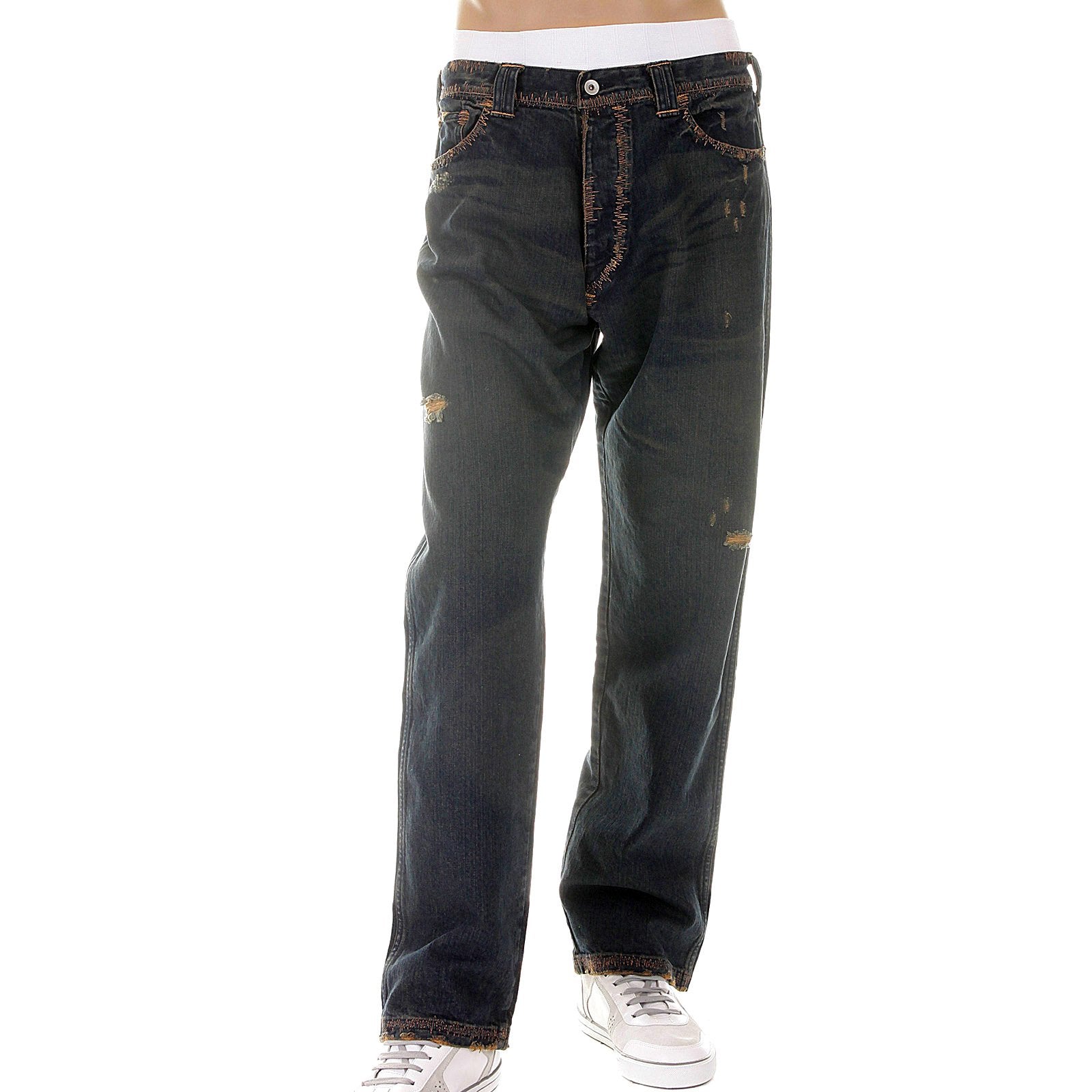 RMC MKWS EXCLUSIVE AGED WORN FINISH MENS WASHED VINTAGE CUT DENIM JEANS WITH WHISKERING AND FADING REDM5321