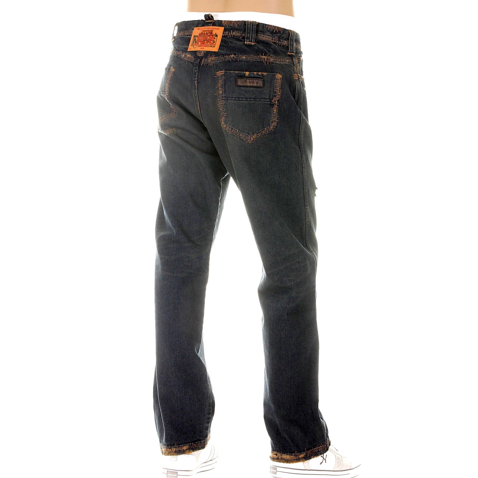 RMC MKWS EXCLUSIVE AGED WORN FINISH MENS WASHED VINTAGE CUT DENIM JEANS WITH WHISKERING AND FADING REDM5321