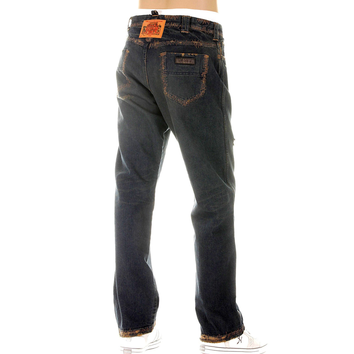 RMC MKWS EXCLUSIVE AGED WORN FINISH MENS WASHED VINTAGE CUT DENIM JEANS WITH WHISKERING AND FADING REDM5321
