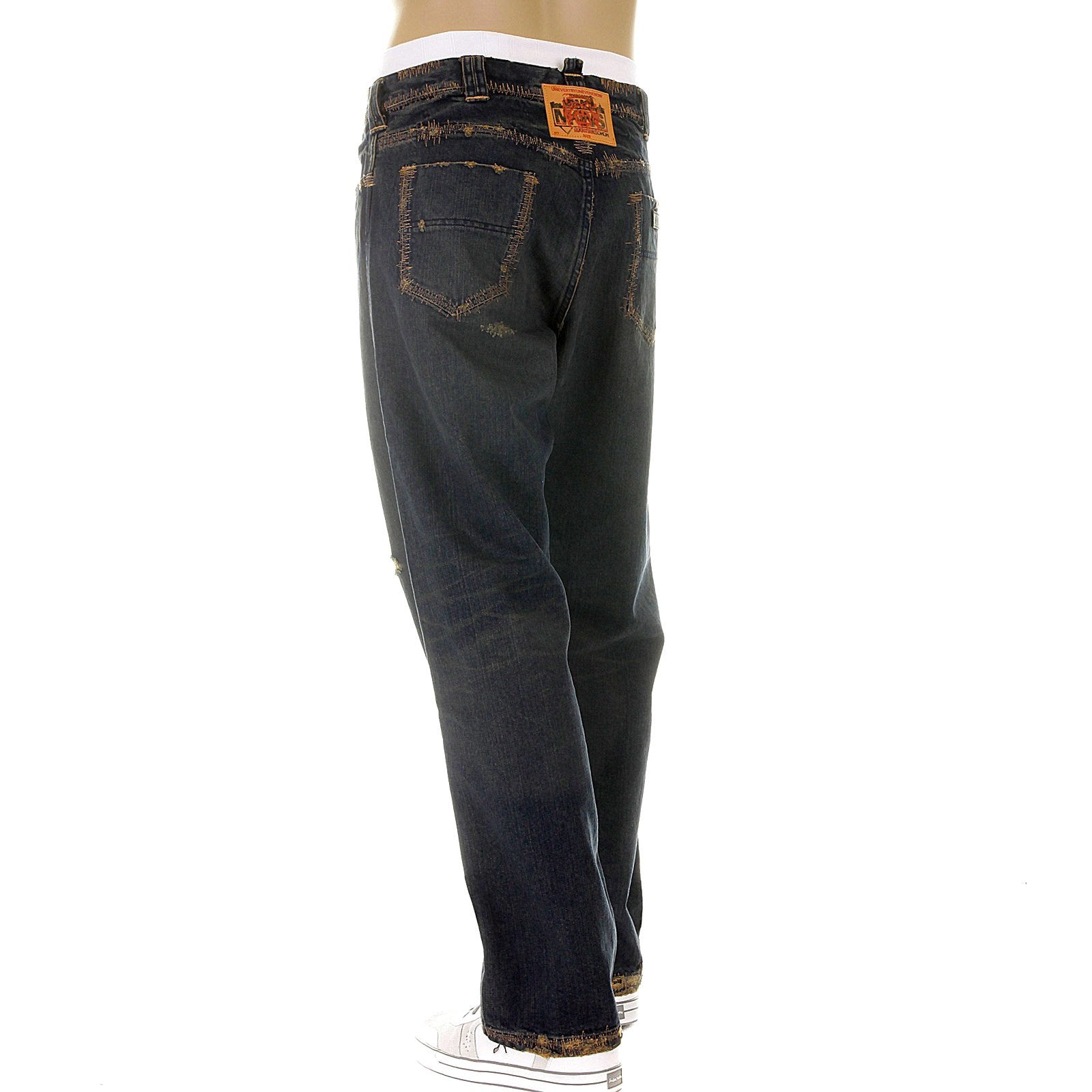 RMC MKWS EXCLUSIVE AGED WORN FINISH MENS WASHED VINTAGE CUT DENIM JEANS WITH WHISKERING AND FADING REDM5321