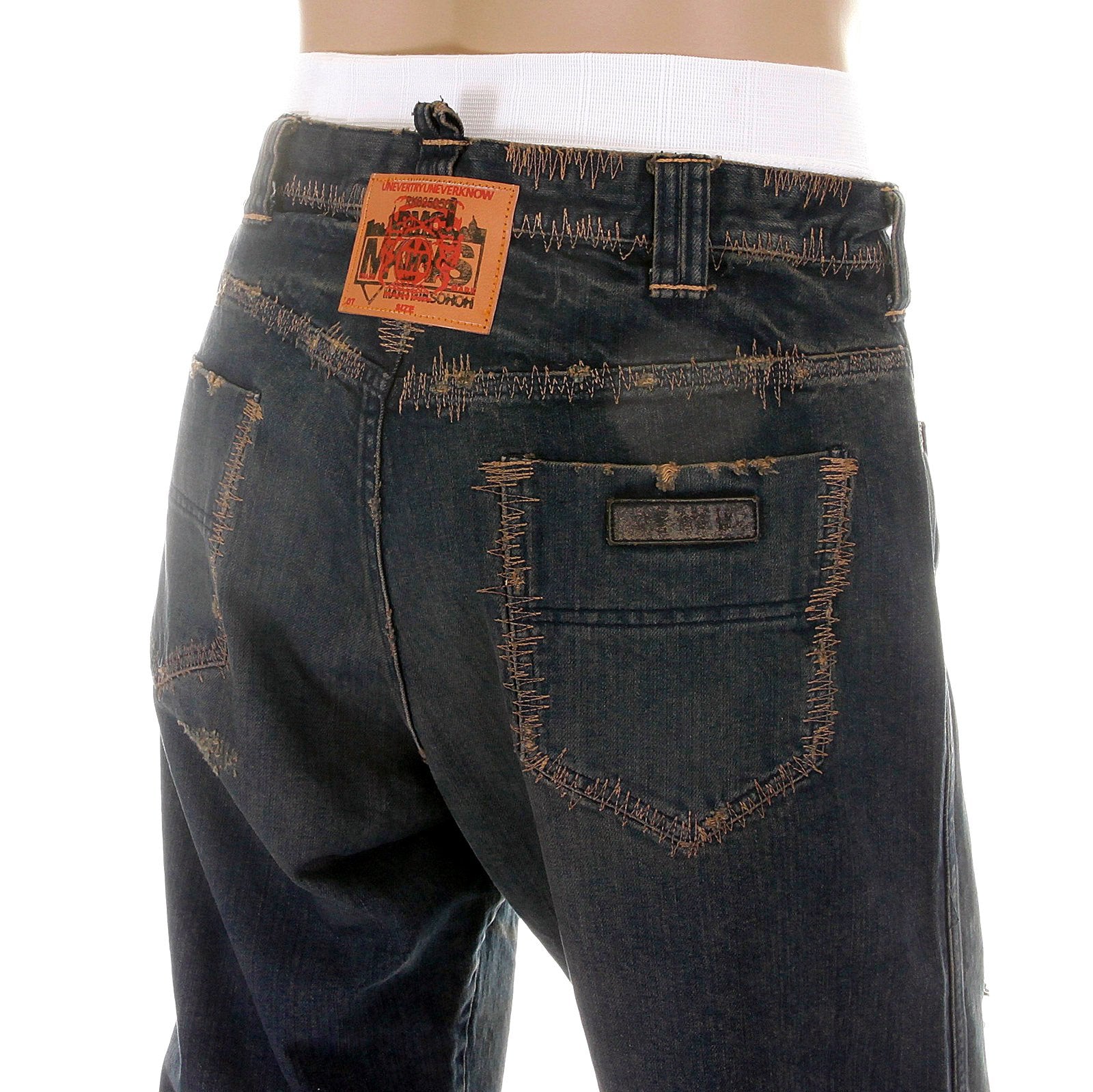 RMC MKWS EXCLUSIVE AGED WORN FINISH MENS WASHED VINTAGE CUT DENIM JEANS WITH WHISKERING AND FADING REDM5321