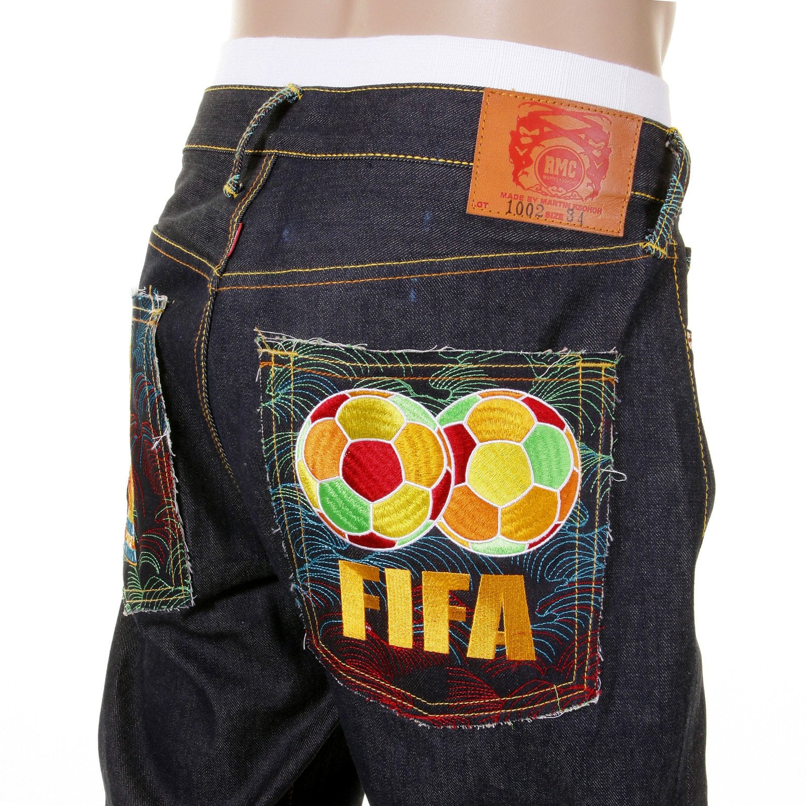 RMC JEANS LIMITED EDITION DARK INDIGO FIFA WORLD CUP VINTAGE CUT SELVEDGE RAW DENIM JEANS FOR MEN REDM0003